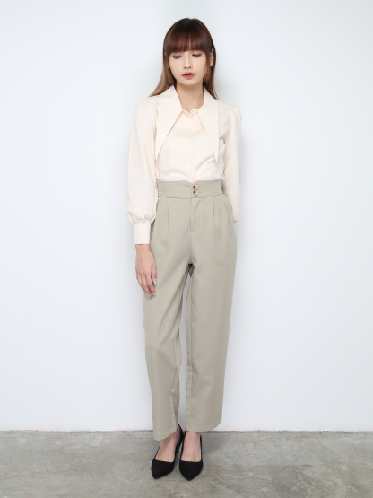 High Waist Side Pocket Long Pants 28259