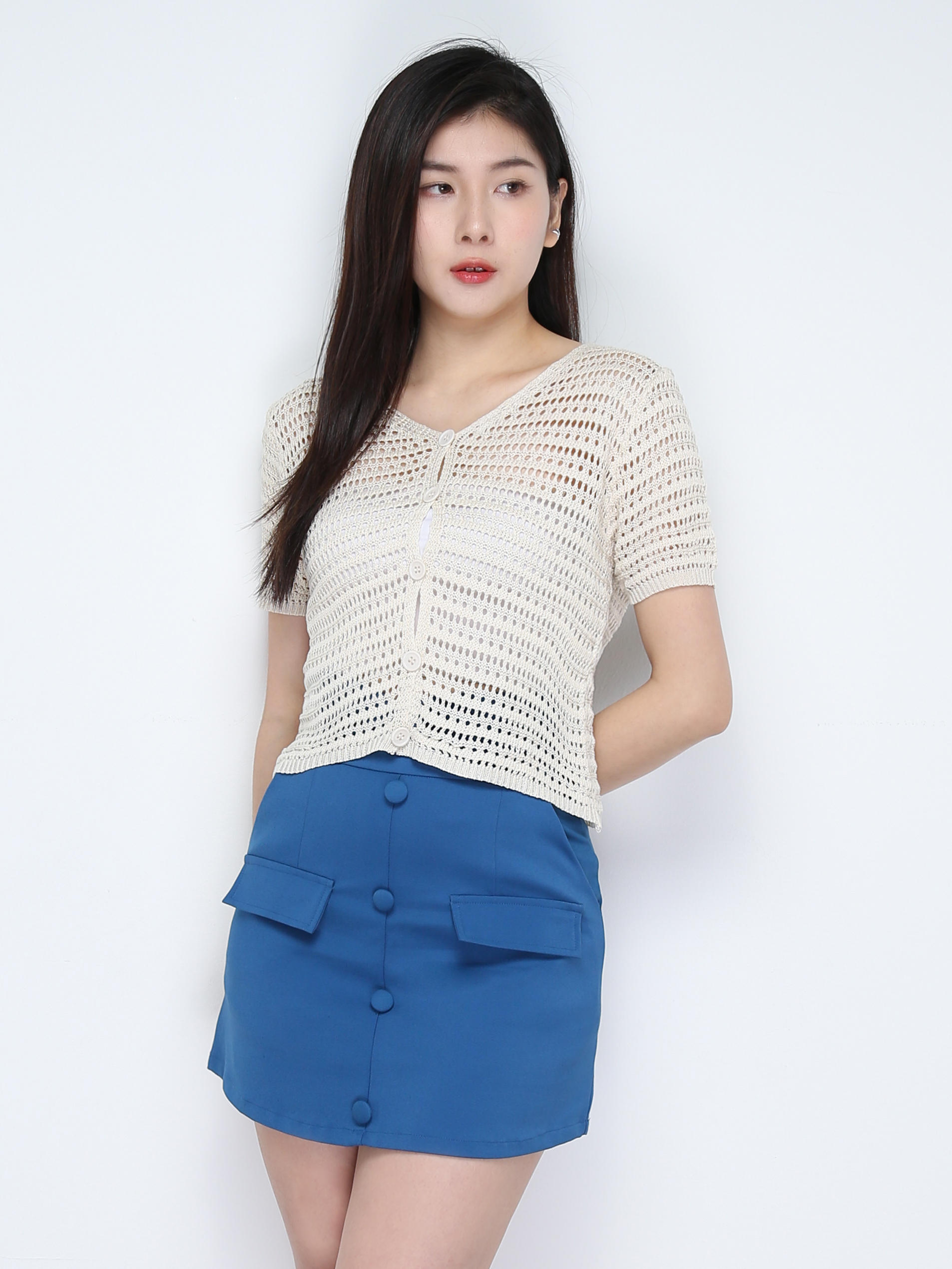 Eyelet Front Button Top 28609