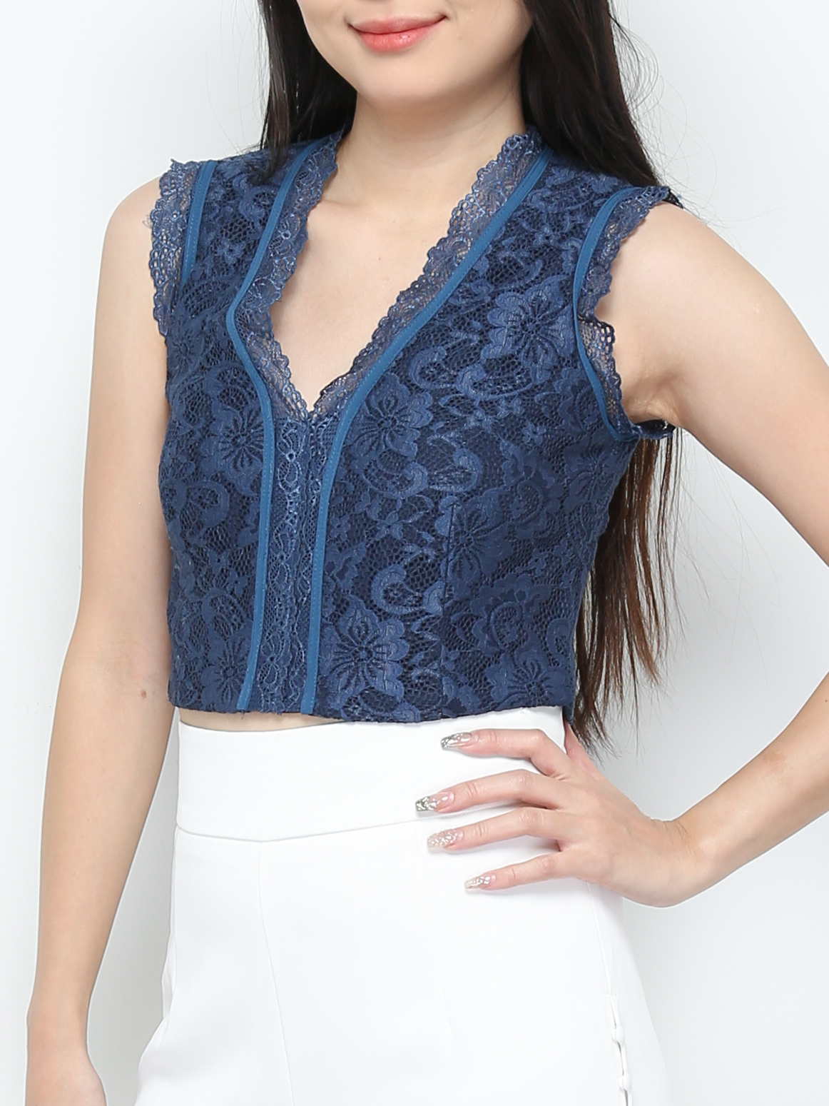 Sleeveless Floral Lace Top 28416