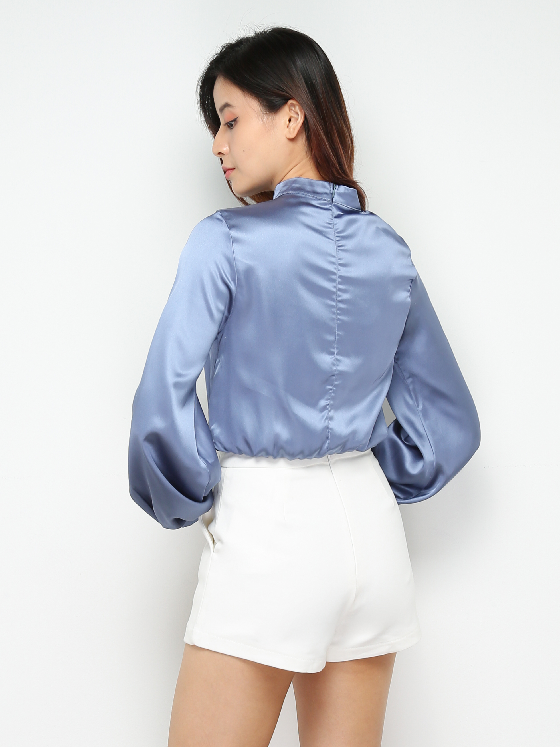 Satin Long Sleeve Back Zip Top 28917