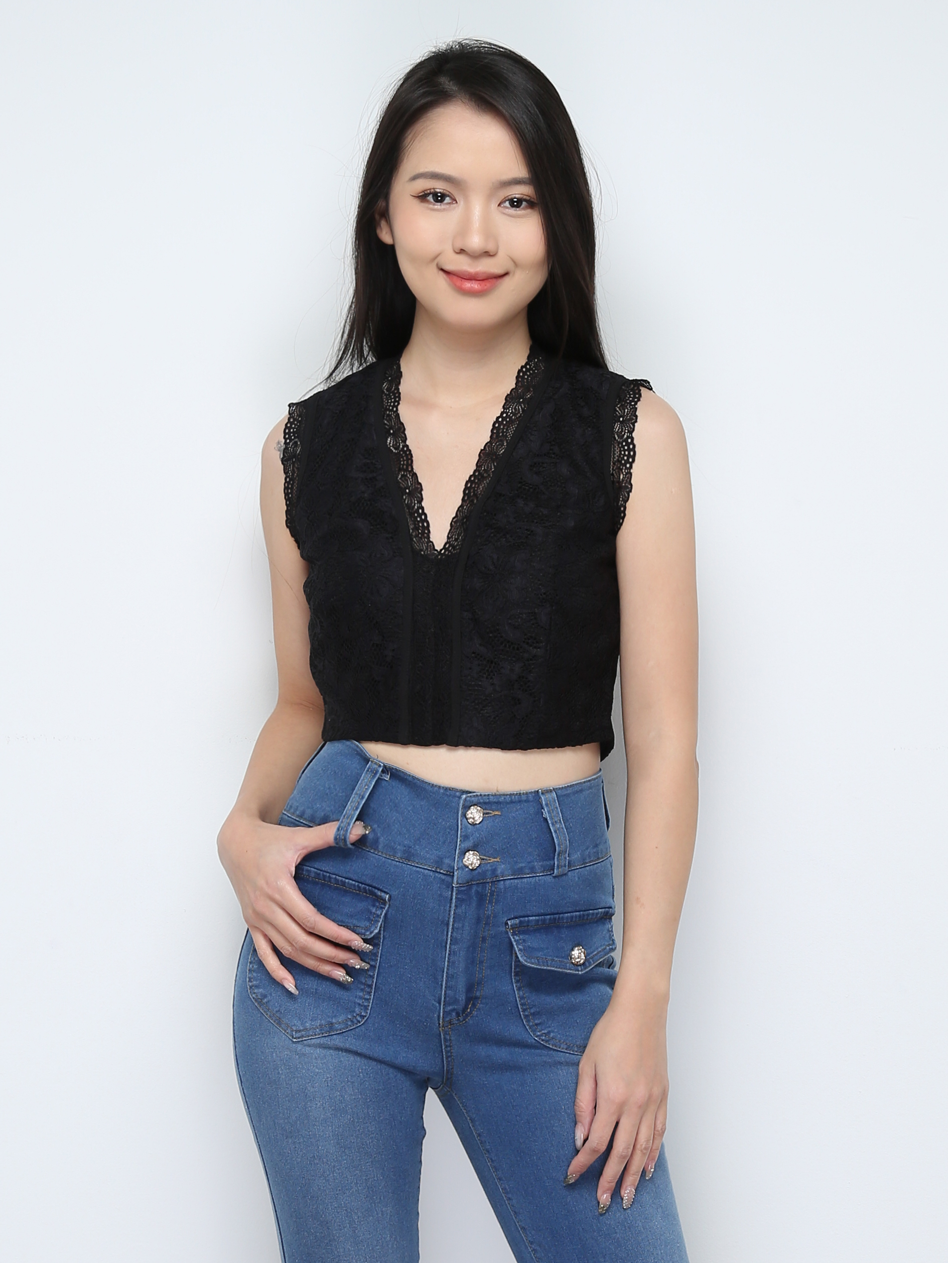 Sleeveless Floral Lace Top 28416