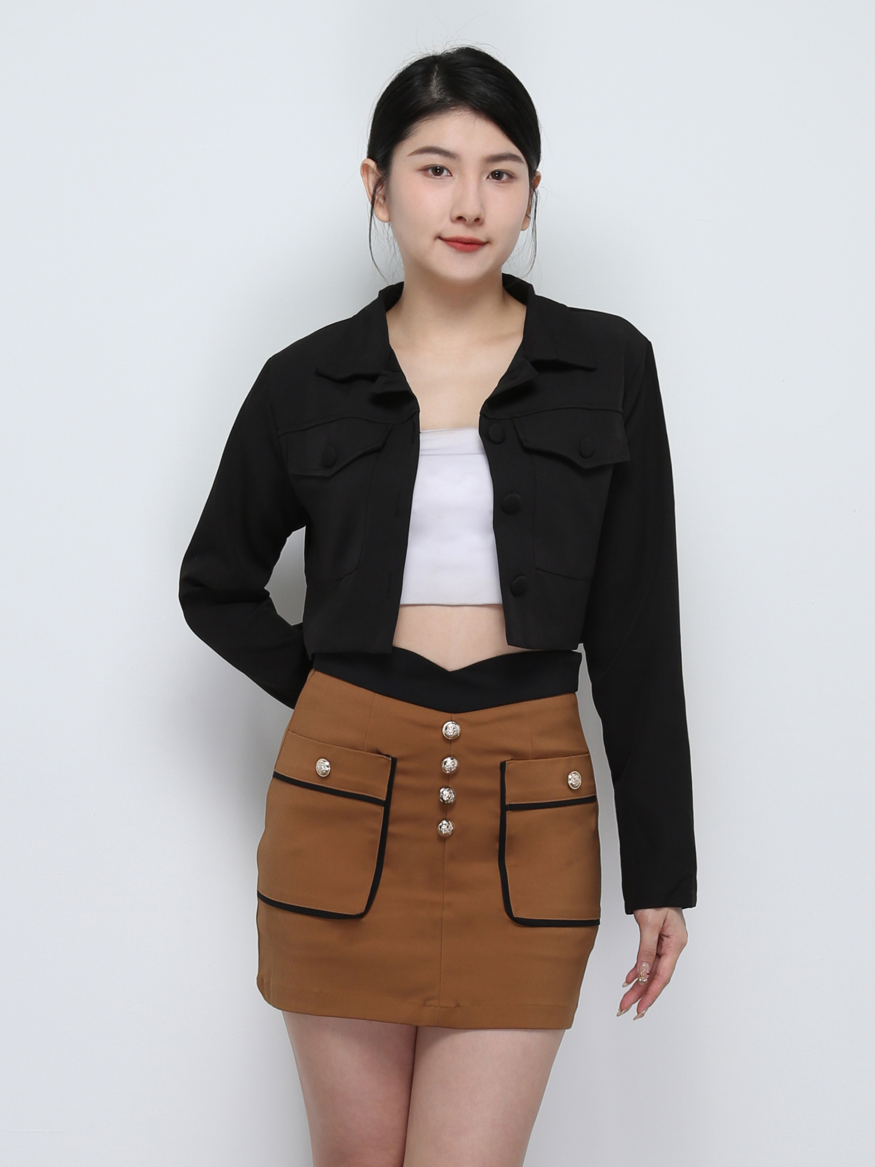 High Waist Back Zip Side Pocket Skirt Pants 29165