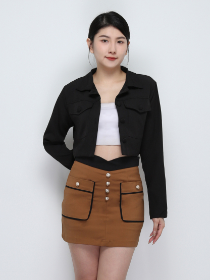 High Waist Back Zip Side Pocket Skirt Pants 29165