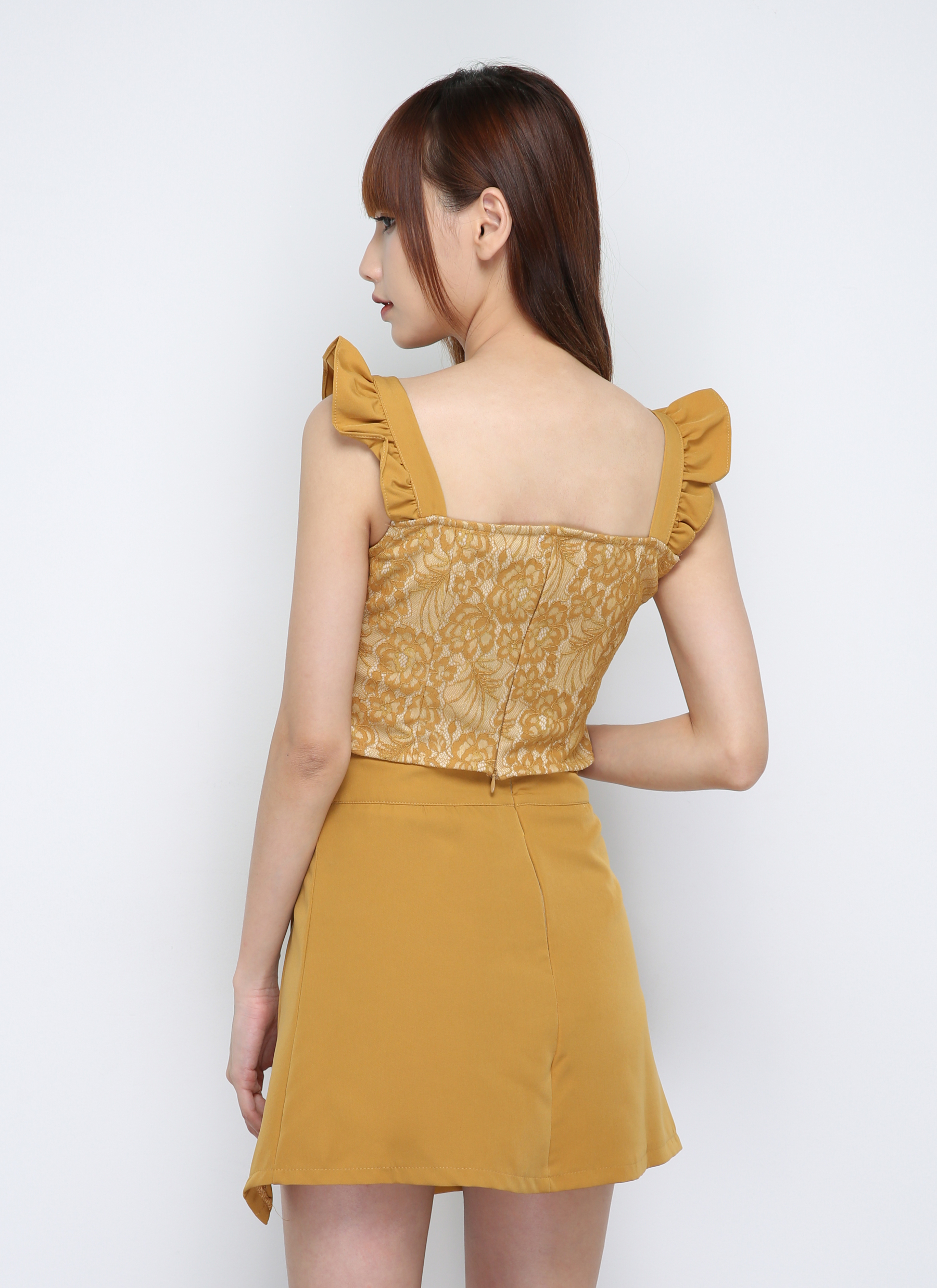 Sleevless Lace top With Split Skirt Pants Set 29968