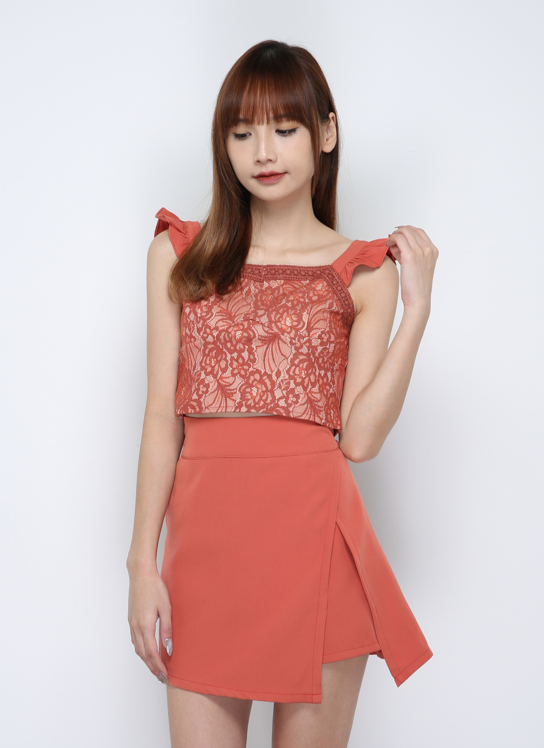 Sleevless Lace top With Split Skirt Pants Set 29968