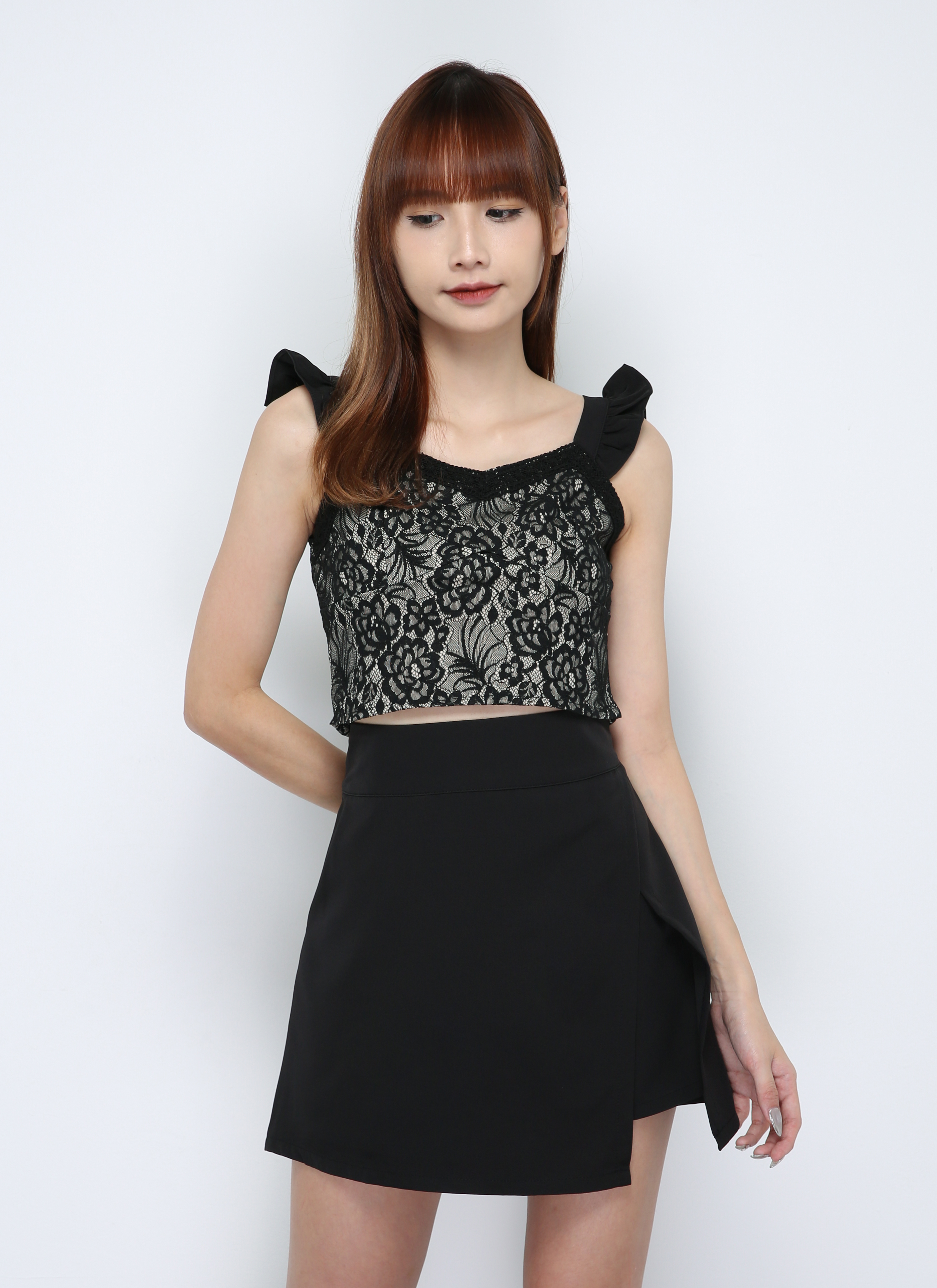 Sleevless Lace top With Split Skirt Pants Set 29968