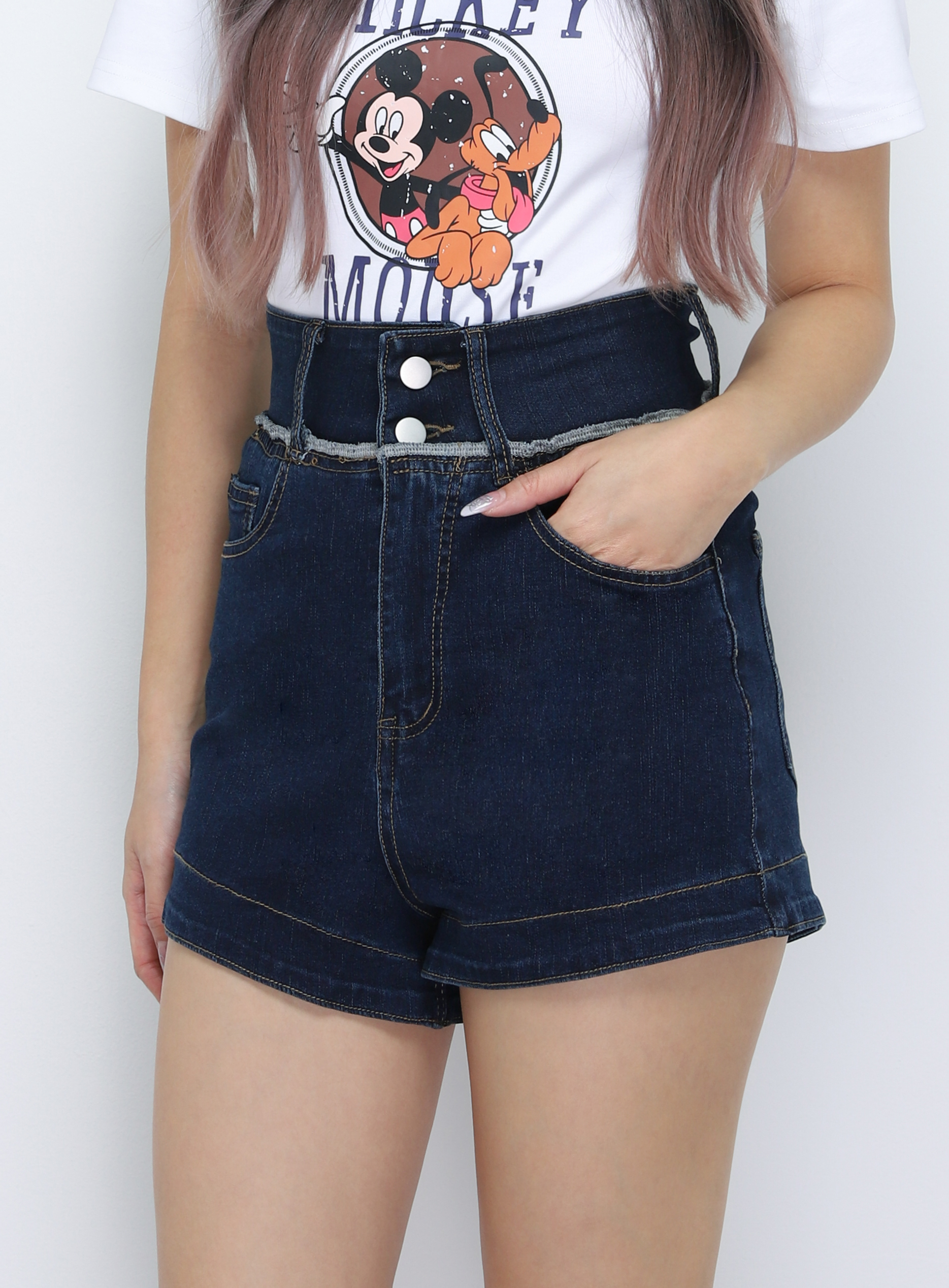 High Waist Denim Short Pants 34010