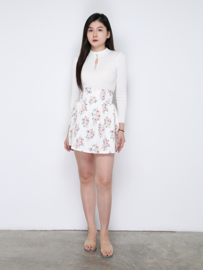 High Waist Back Zip Pleated Skirt Pant 33411