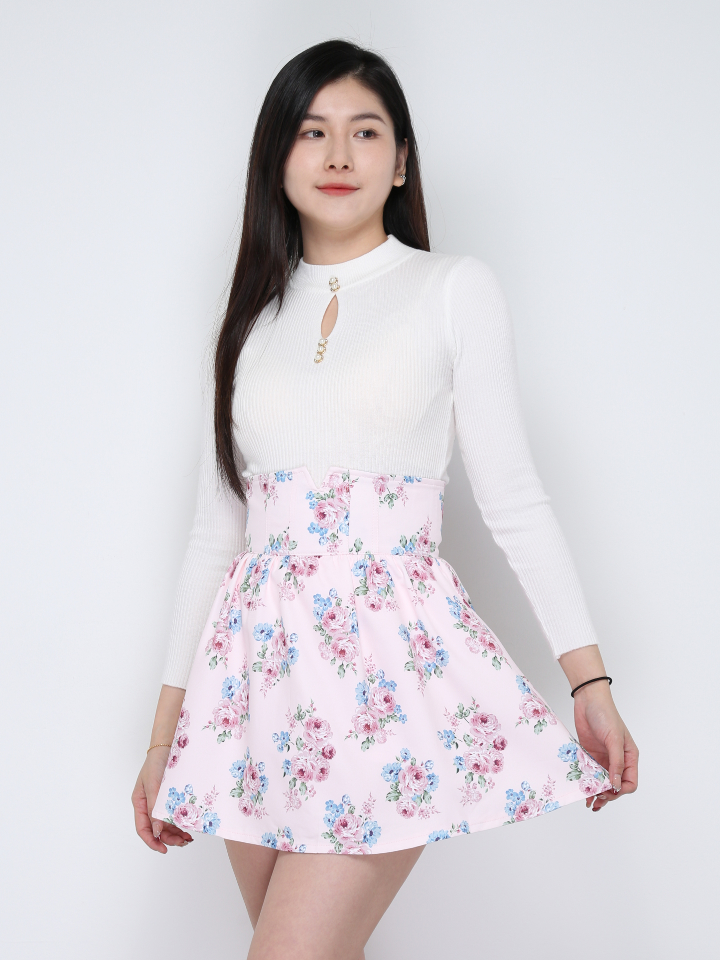 High Waist Back Zip Pleated Skirt Pant 33411