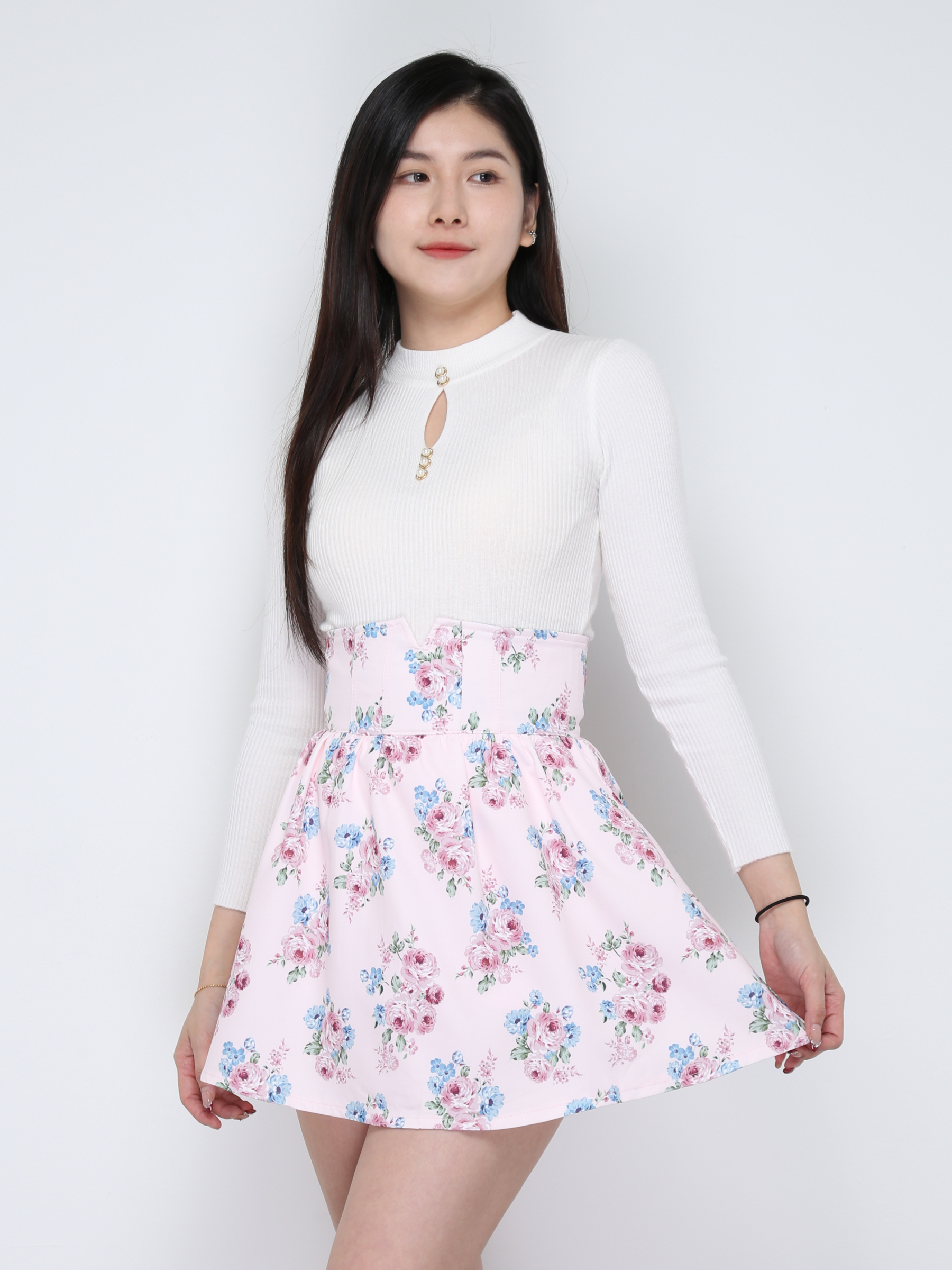 High Waist Back Zip Pleated Skirt Pant 33411