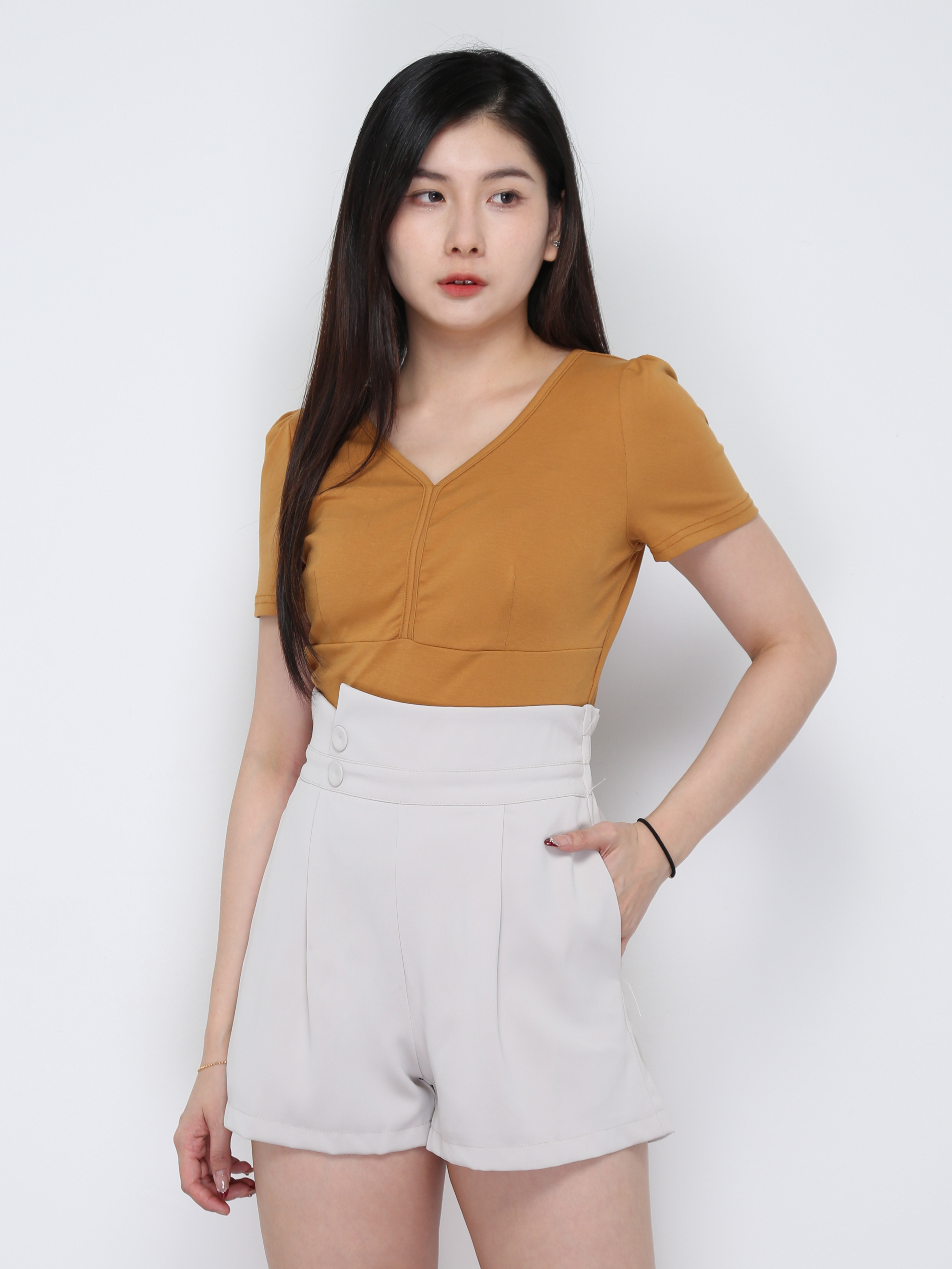 Short Sleeve V Neck Top 33416