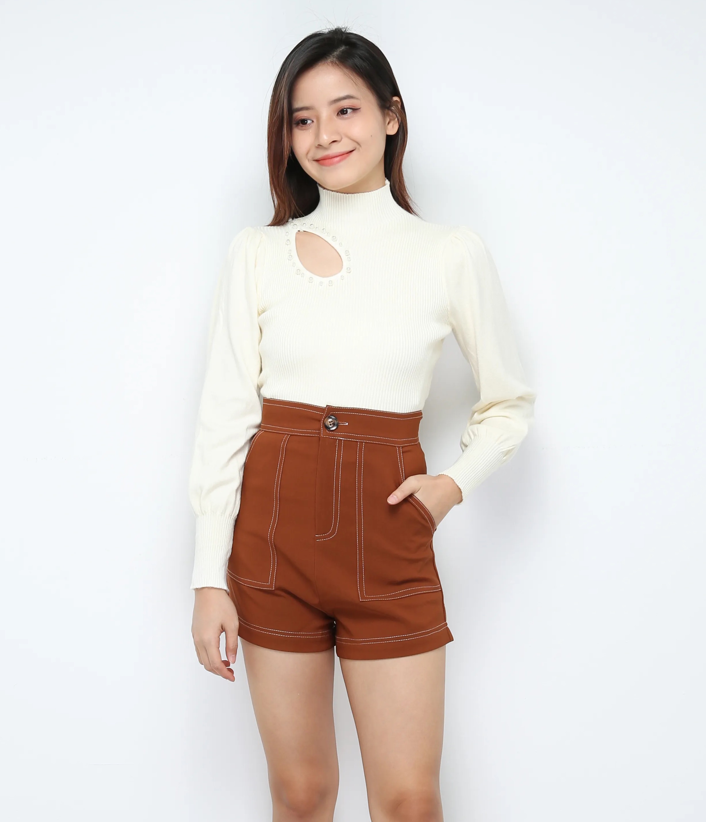 High Waist Side Pocket Short Pants 28414