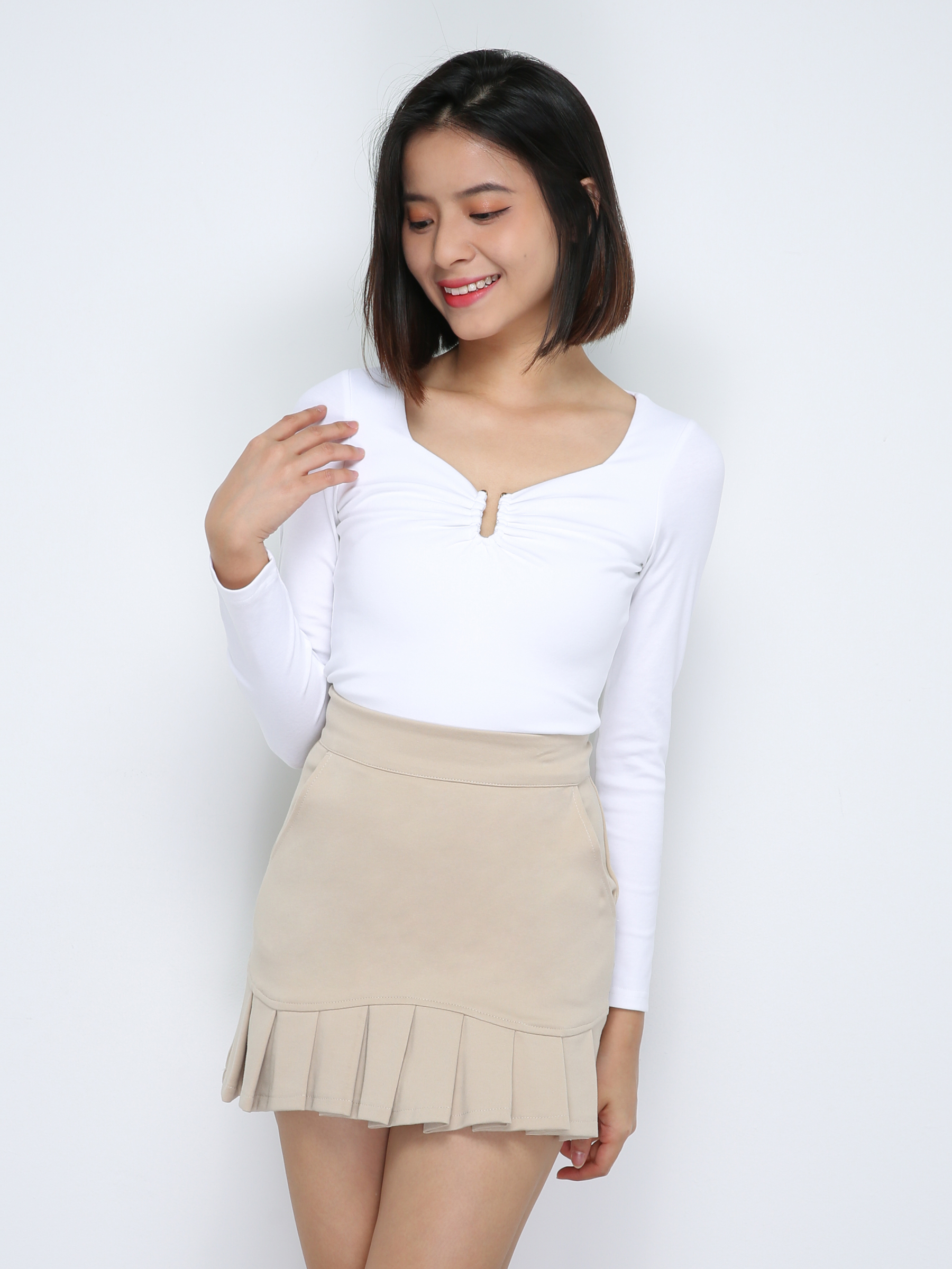 Long Sleeve Pleated Top 33889