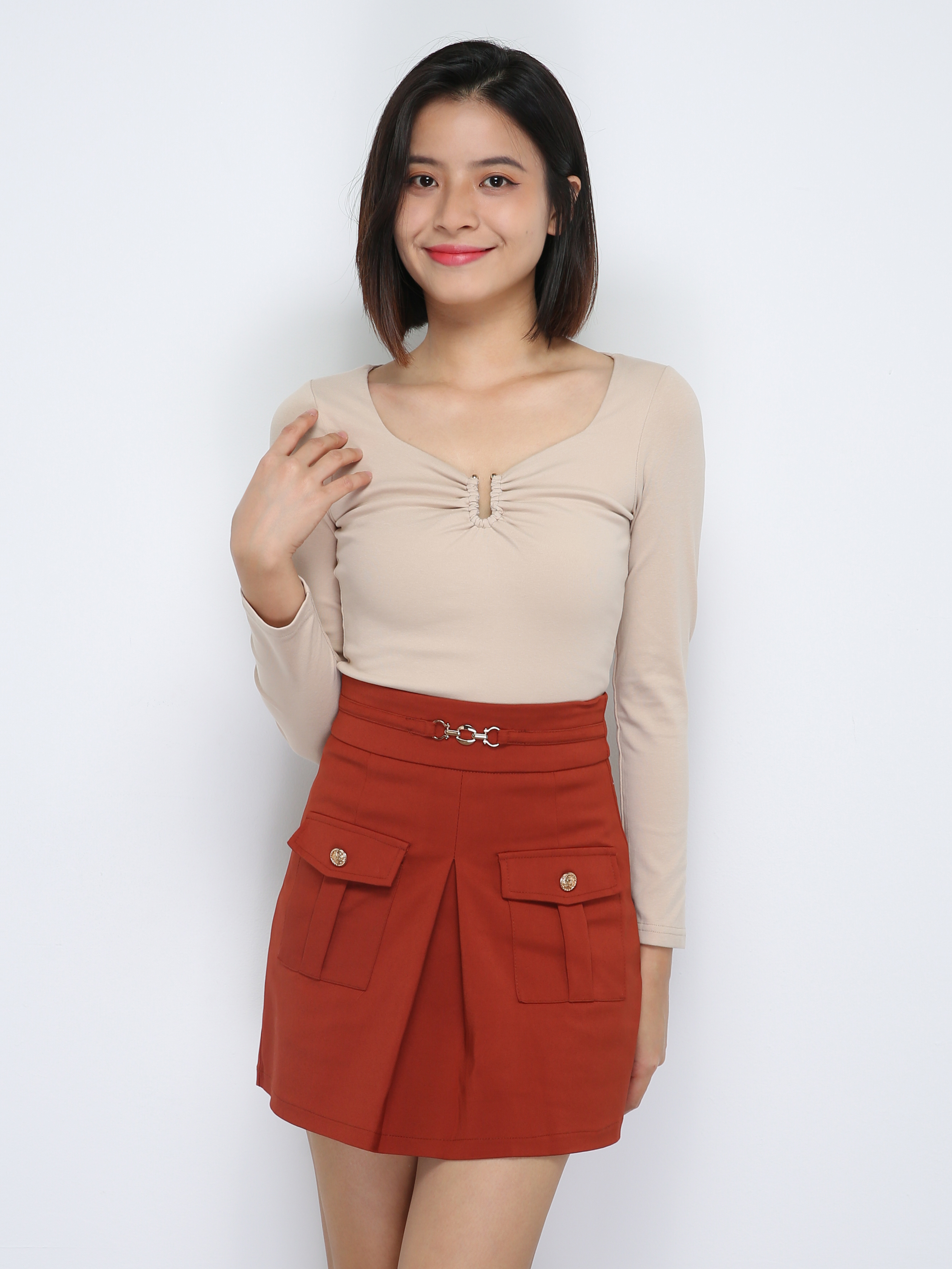 Long Sleeve Pleated Top 33889