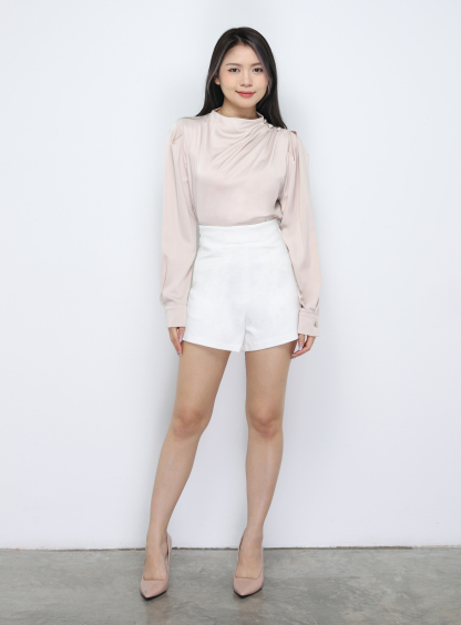 Turtle Neck Decorative With Button Blouse 33776