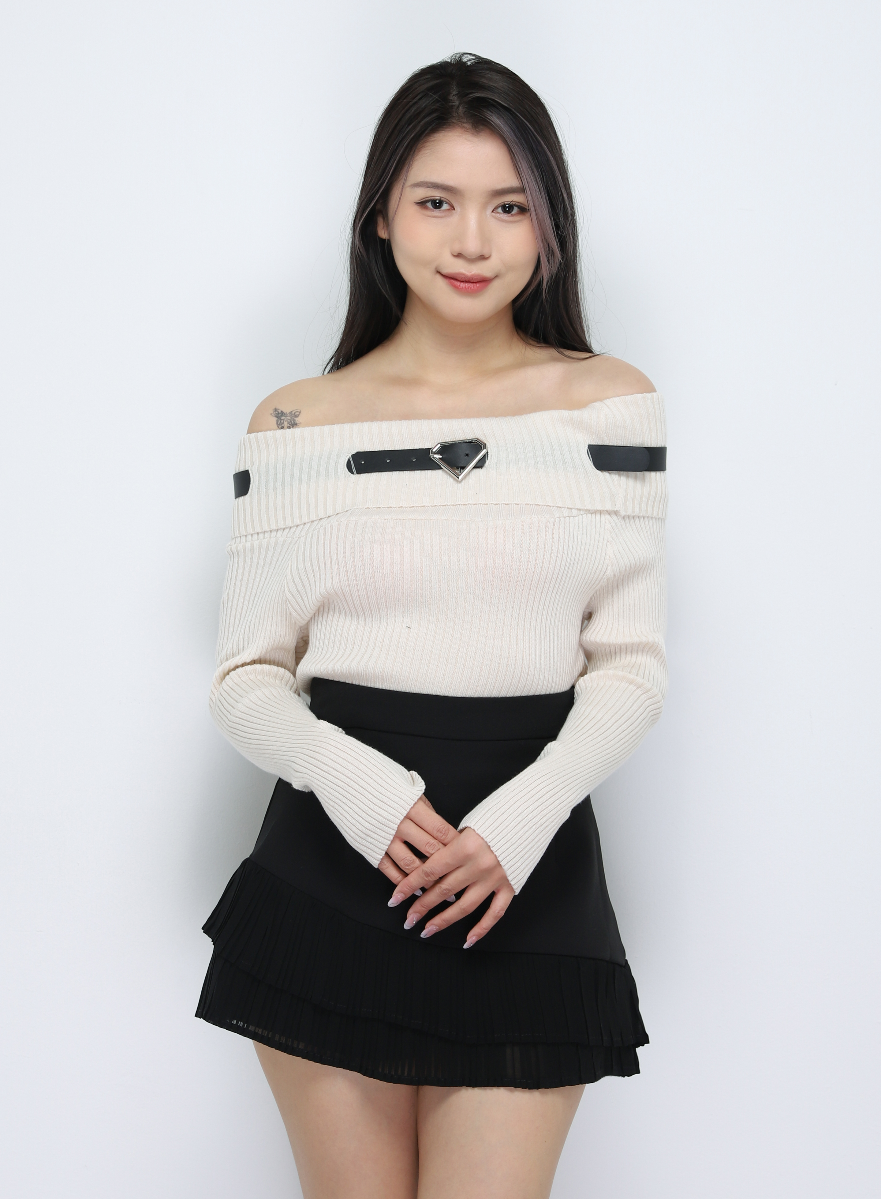 Knitted Off Shoulder With Belt Top 33798