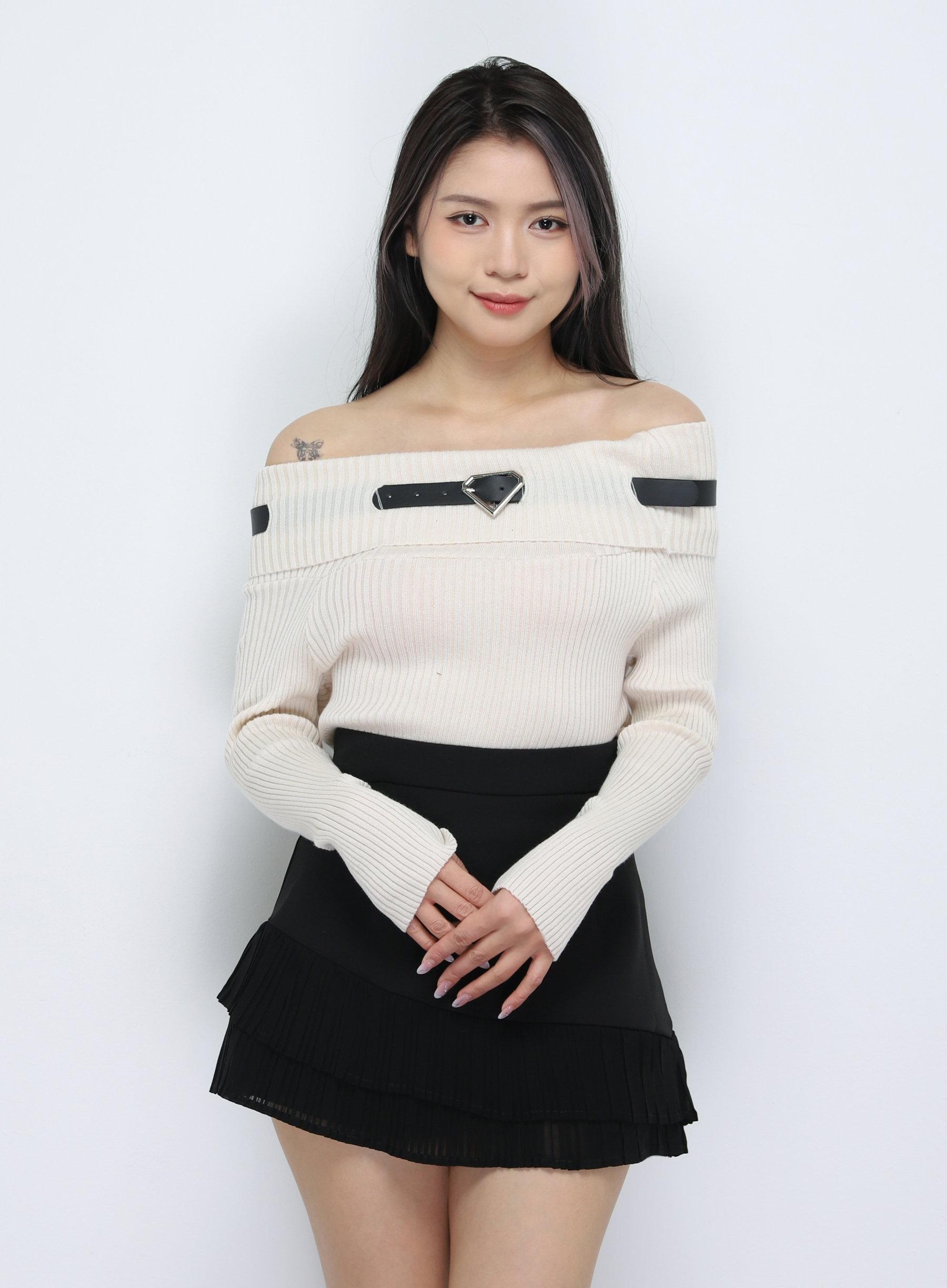 Knitted Off Shoulder With Belt Top 33798