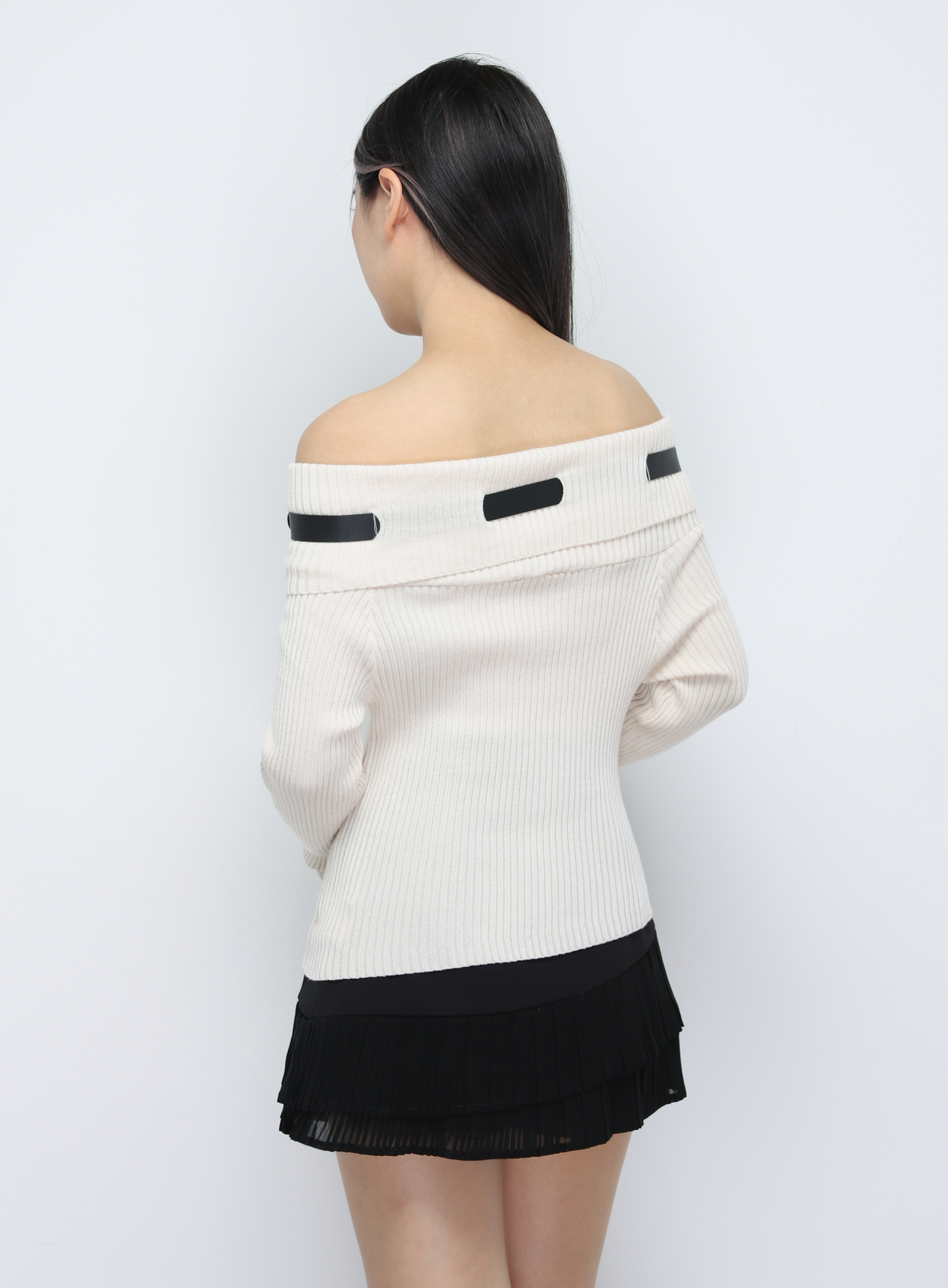 Knitted Off Shoulder With Belt Top 33798