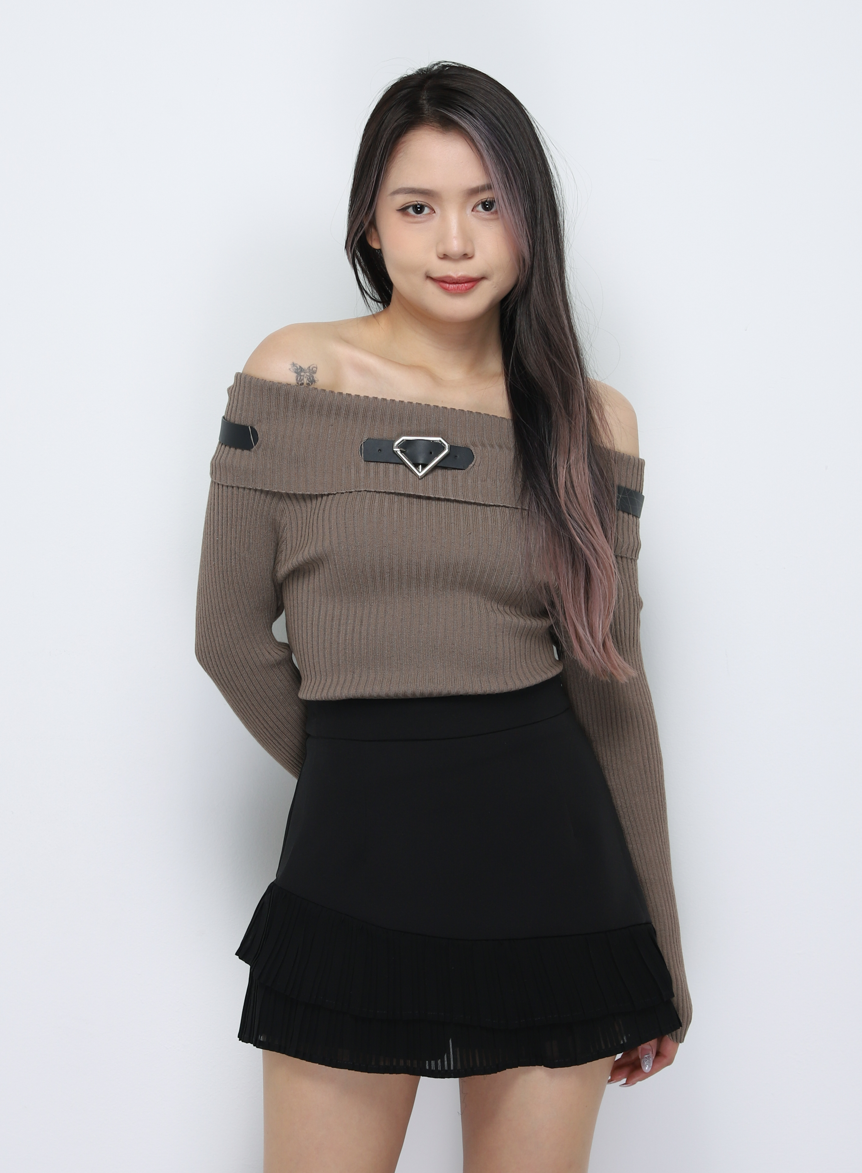 Knitted Off Shoulder With Belt Top 33798