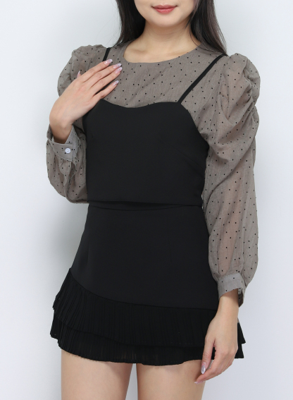 Polka Dot Top With Crop Outer Set 33797