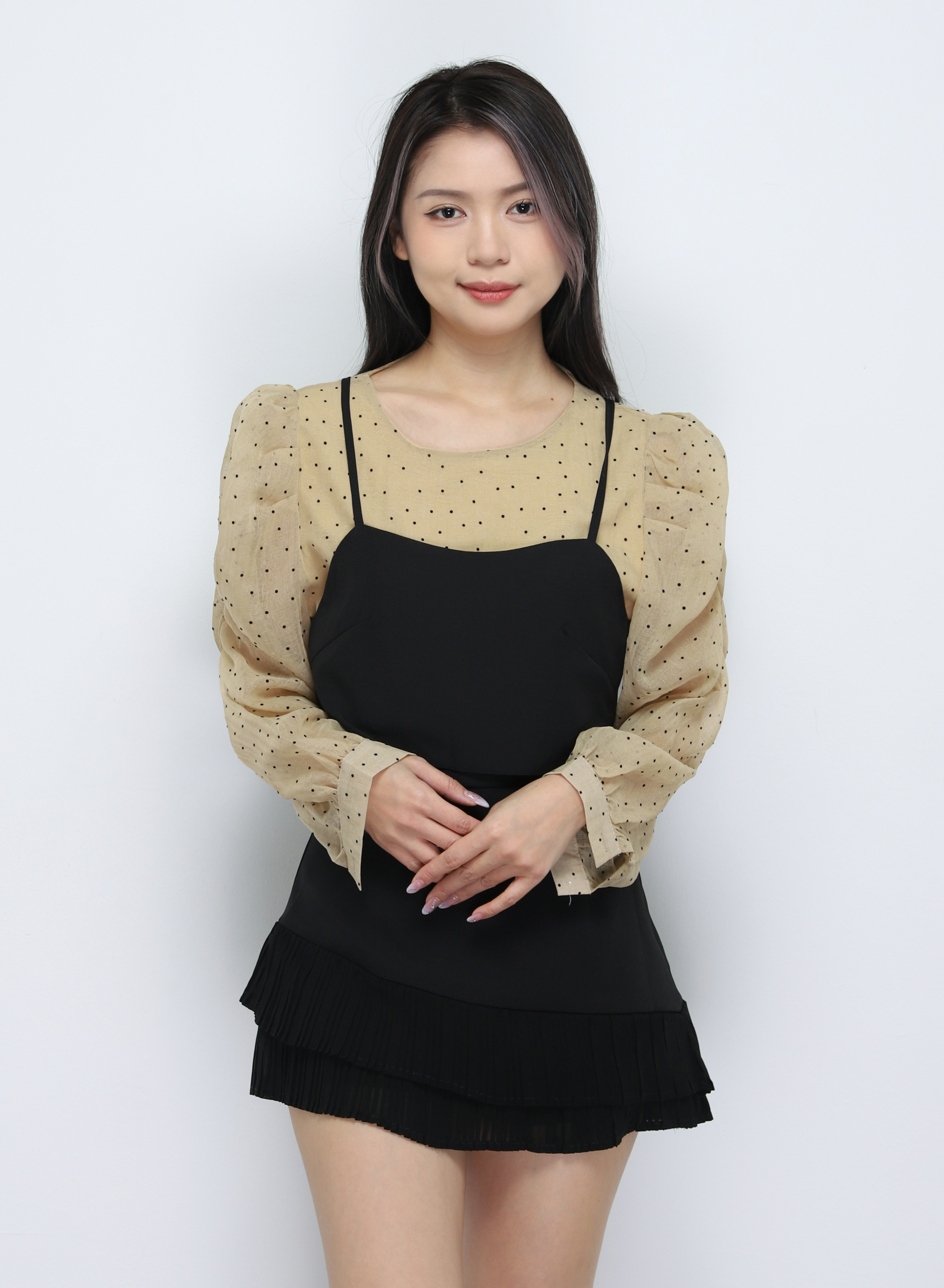 Polka Dot Top With Crop Outer Set 33797