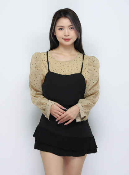 Polka Dot Top With Crop Outer Set 33797