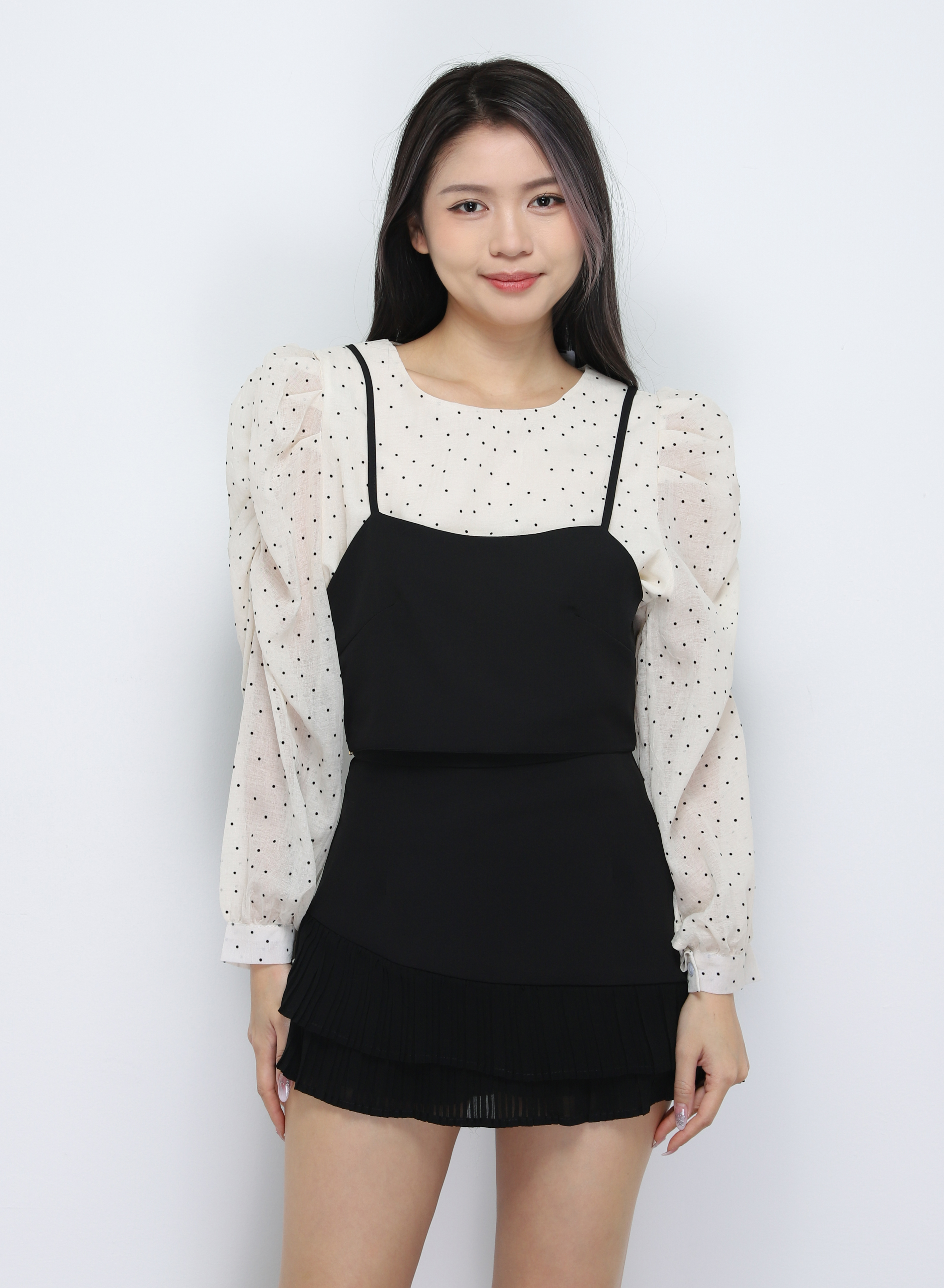 Polka Dot Top With Crop Outer Set 33797