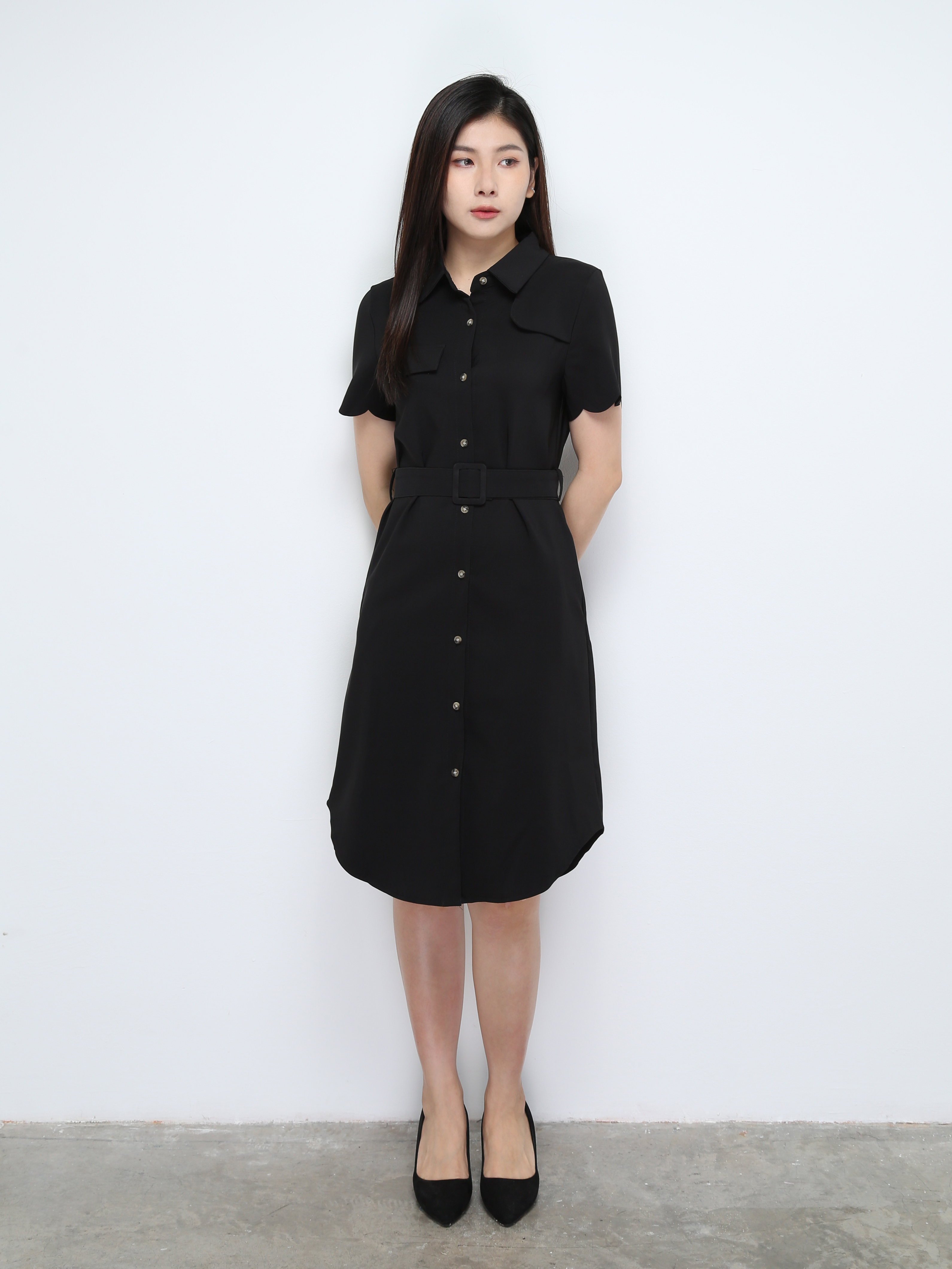 Short Sleeve Front Button Dress With Belt 28172