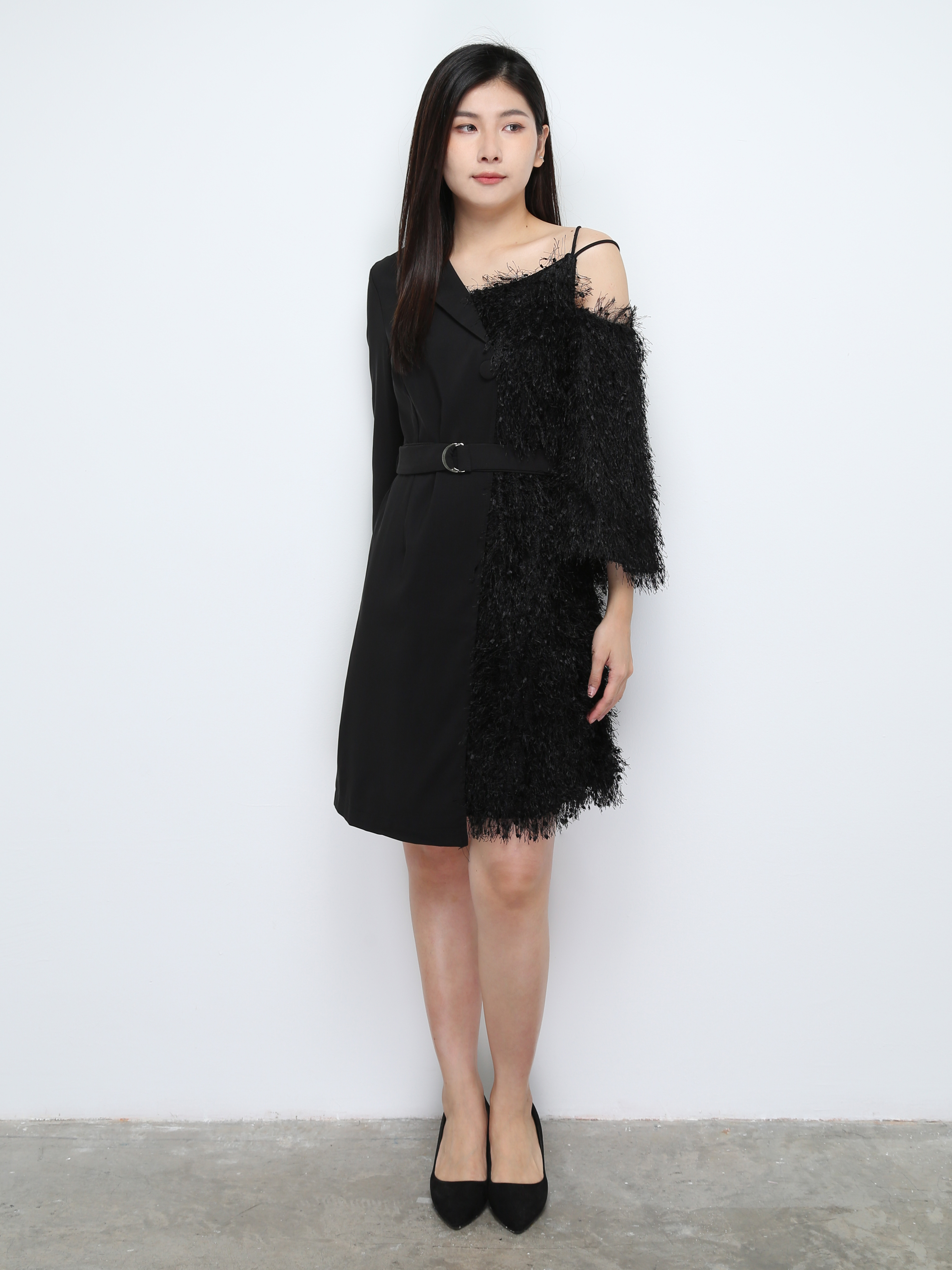 Two Design Side Fur Side Formal Dress 28627
