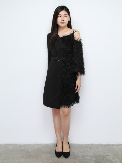 Two Design Side Fur Side Formal Dress 28627