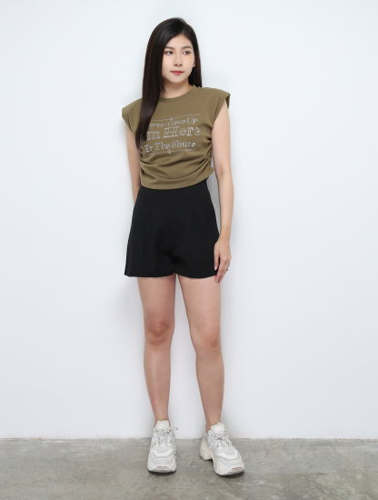 Side Pleated Cap Sleeve Top 28642