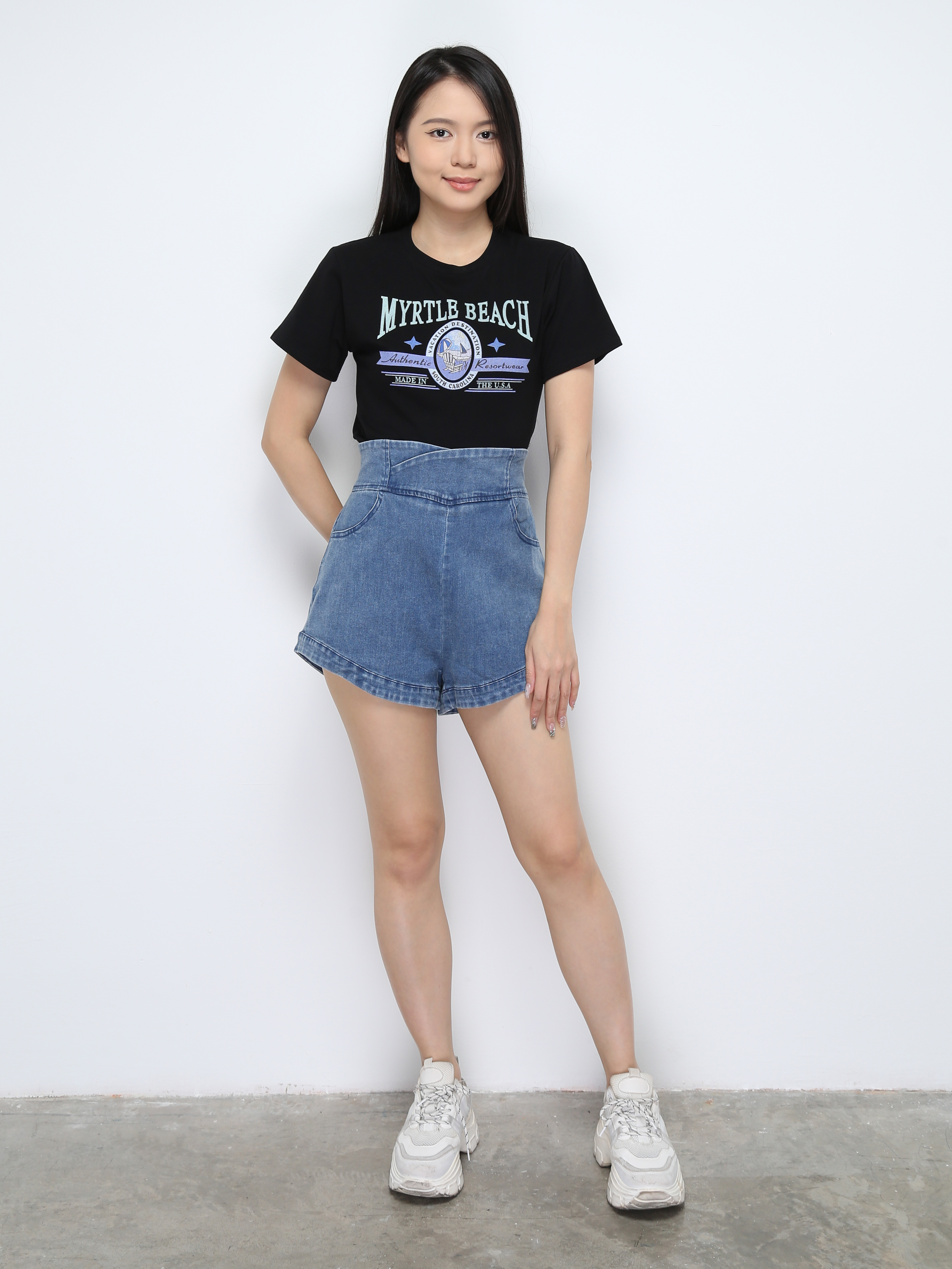 Denim High Waist Side Pocket Short Pants 28115 (SO)