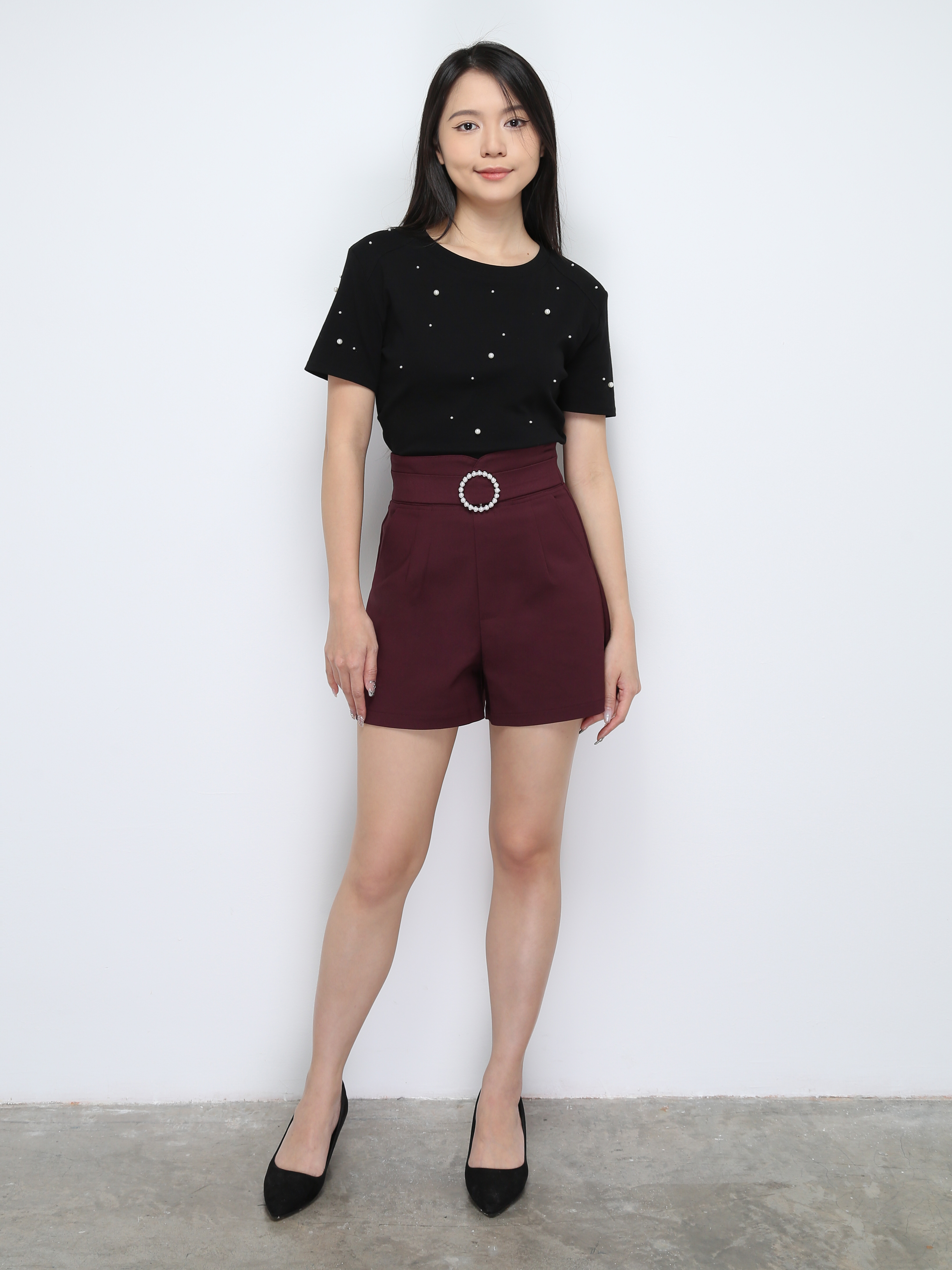 High Waist With Belt Side Pocket Short Pants 28653