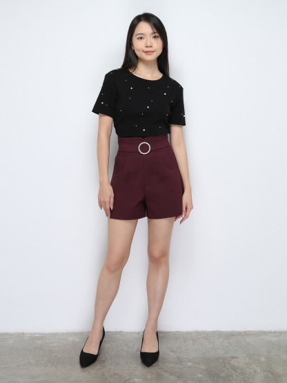 High Waist With Belt Side Pocket Short Pants 28653