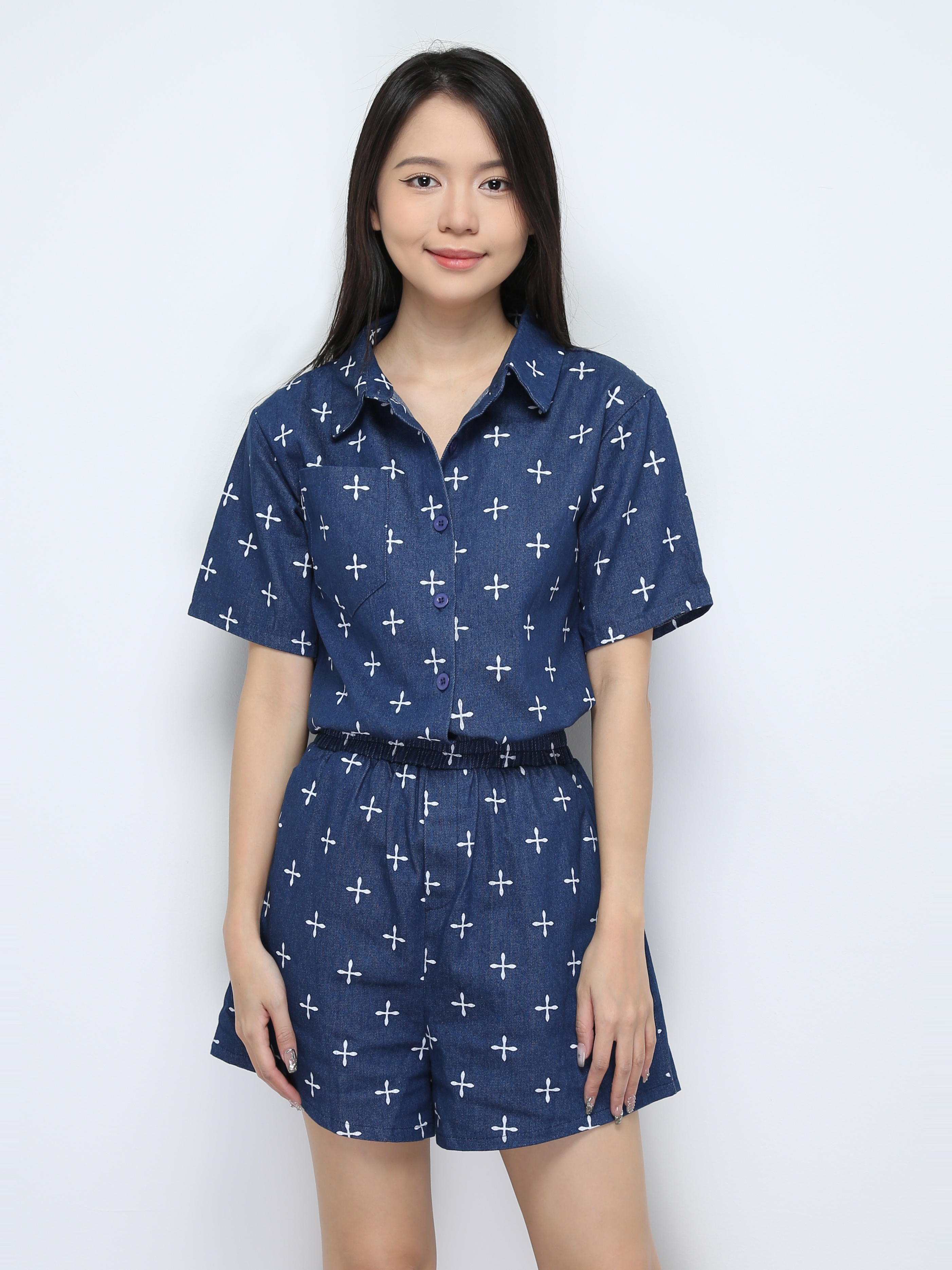 Short Sleeve Front Button With Short Pant Set 30148