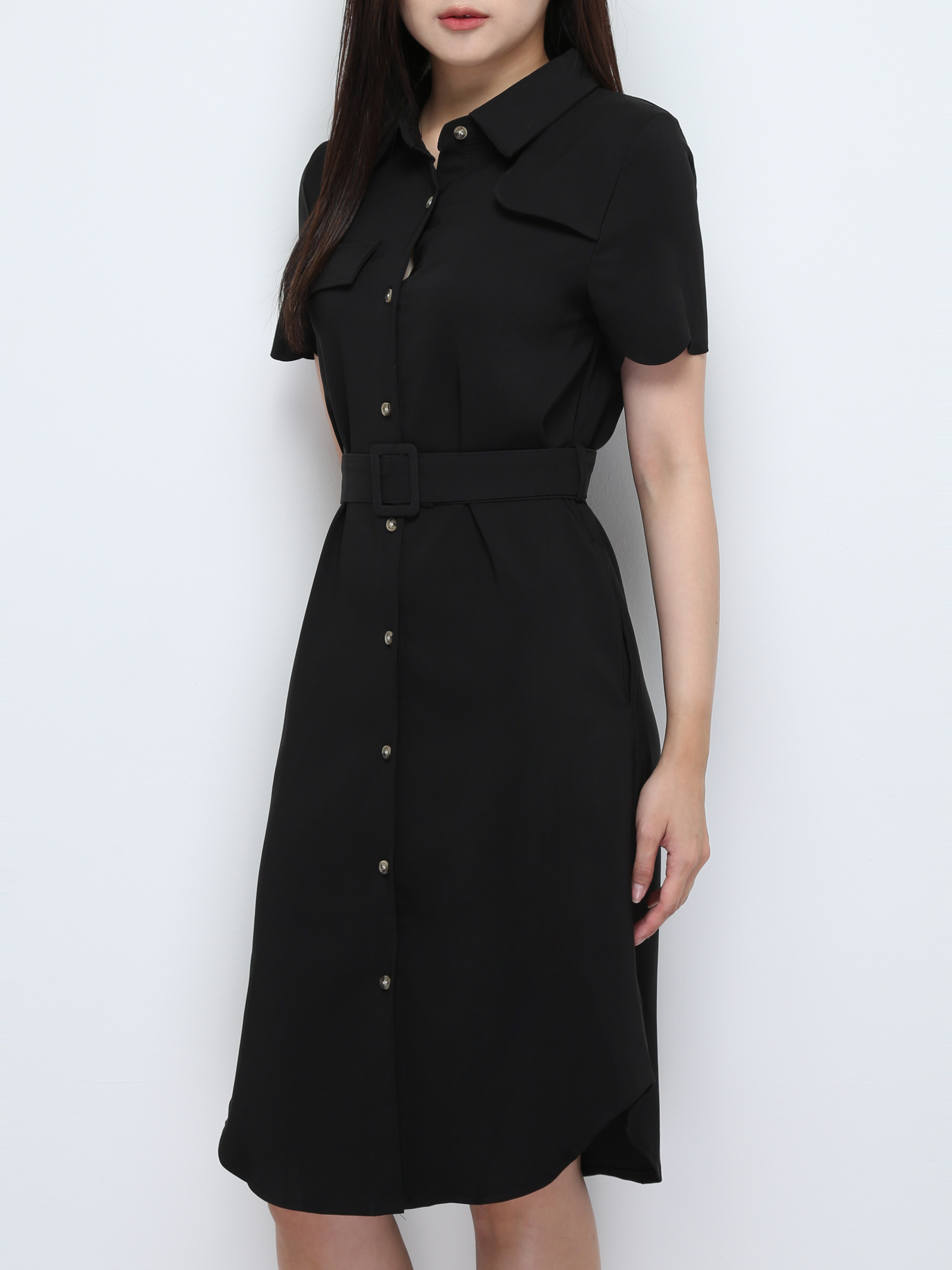 Short Sleeve Front Button Dress With Belt 28172