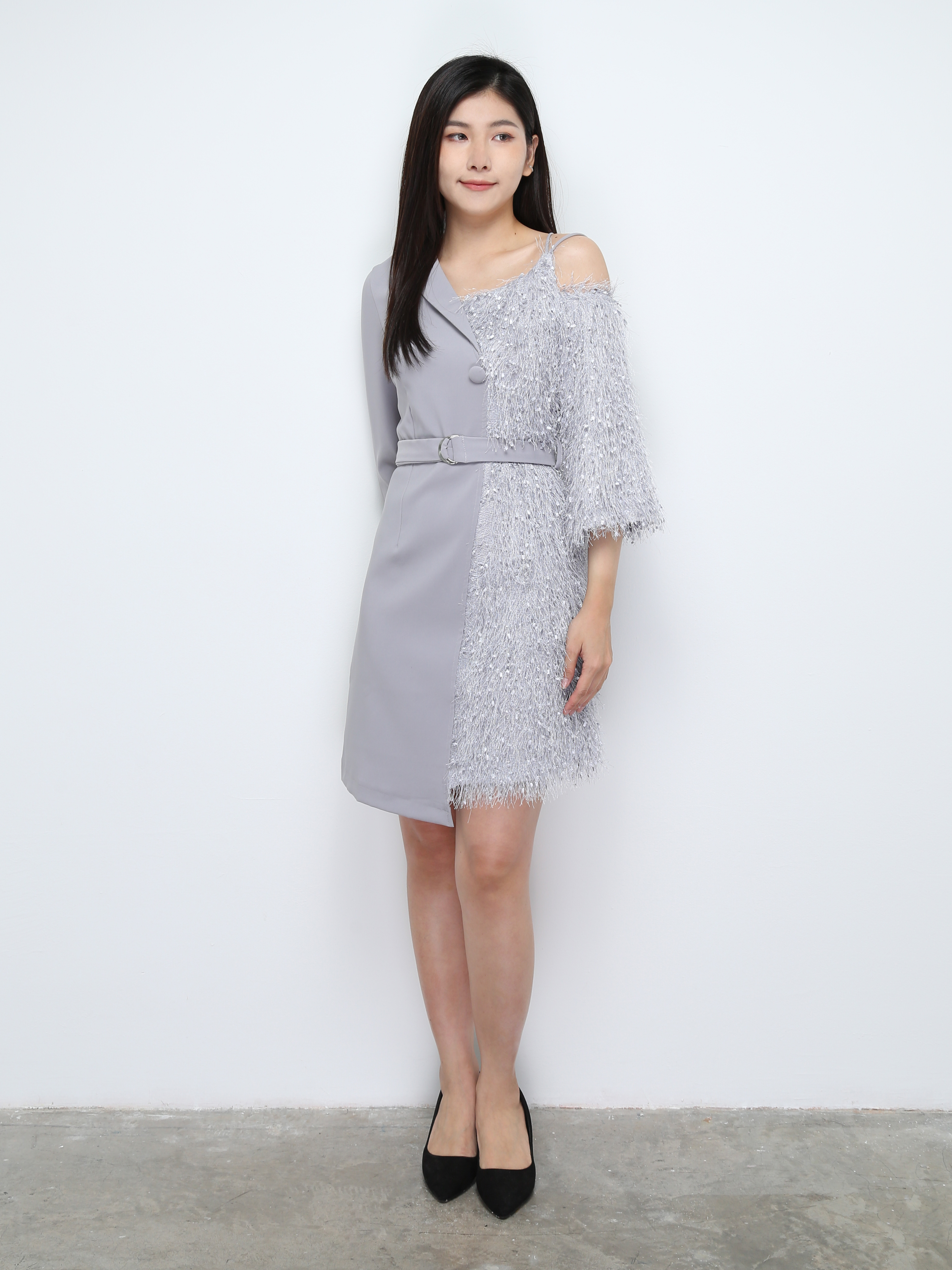 Two Design Side Fur Side Formal Dress 28627