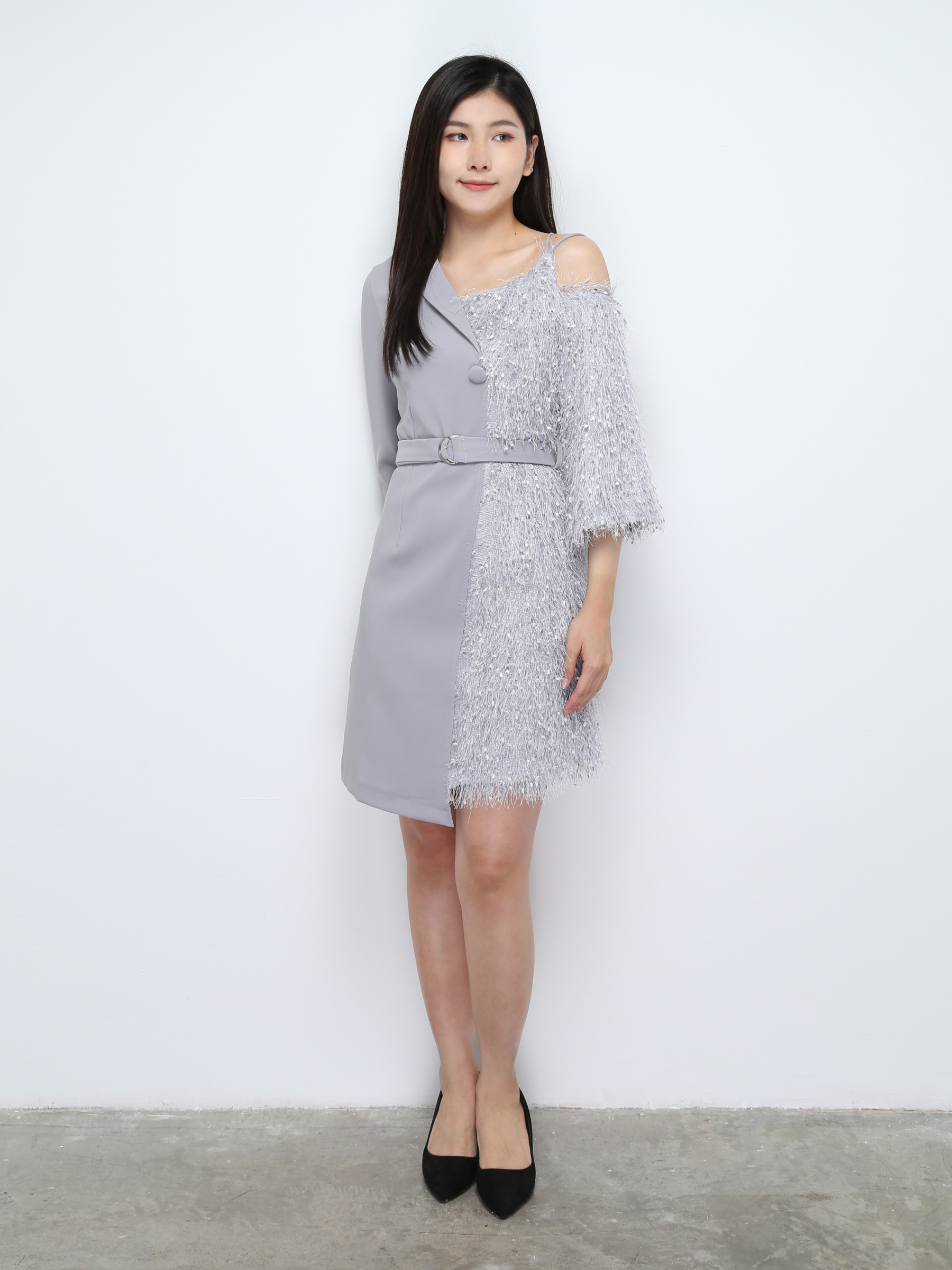 Two Design Side Fur Side Formal Dress 28627