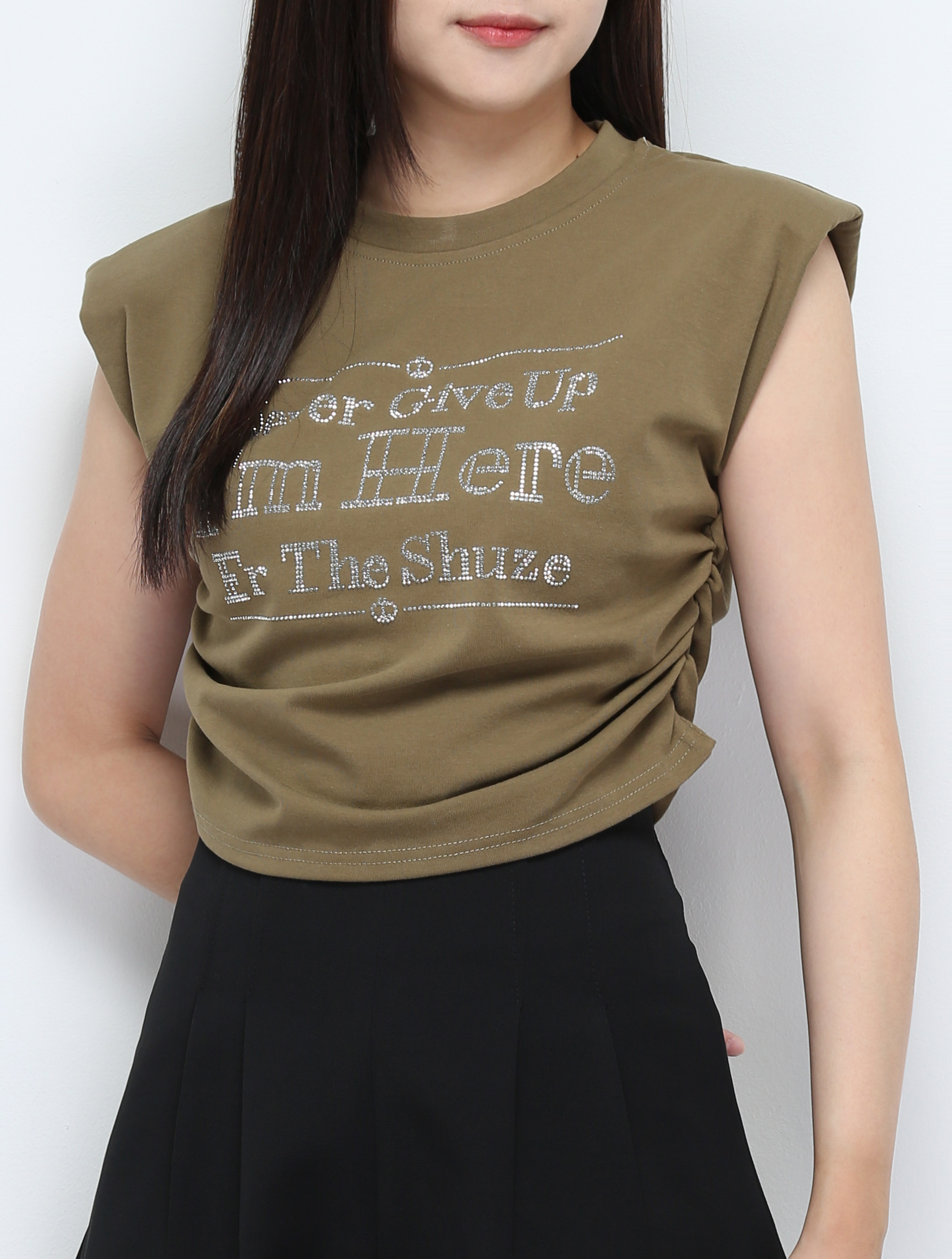 Side Pleated Cap Sleeve Top 28642