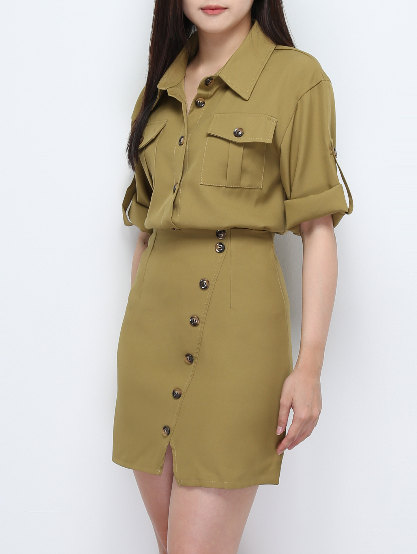 Short Sleeve Front Button Top With Skirt Set 28192