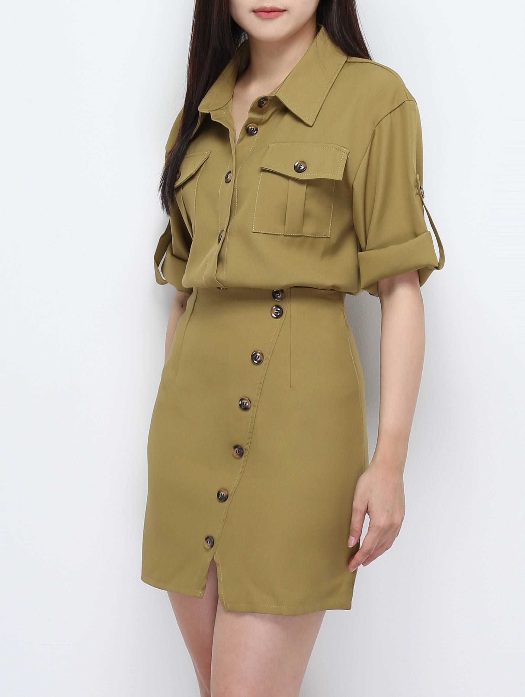 Short Sleeve Front Button Top With Skirt Set 28192