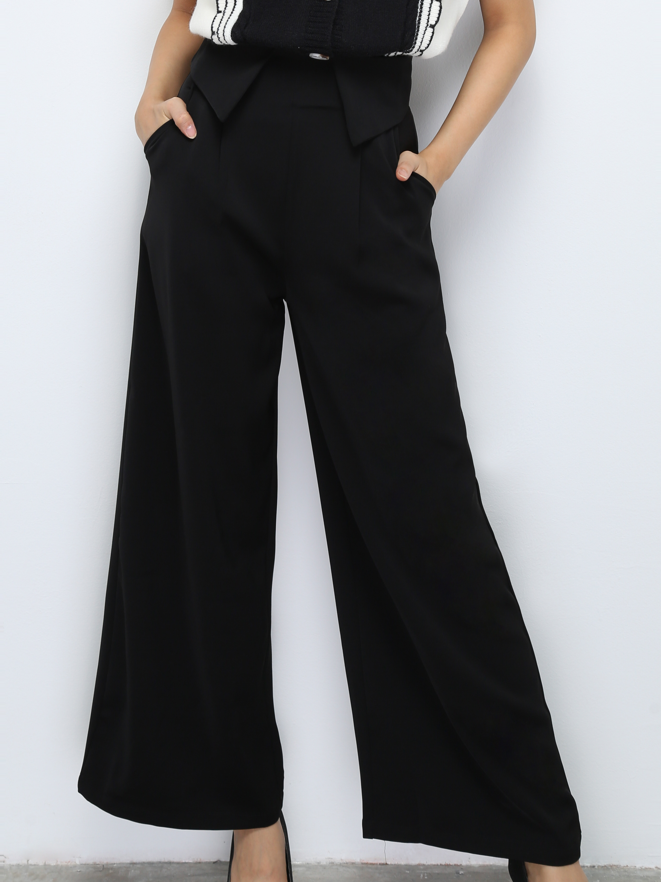 High Waist WIth Decorative Collar Long Pants 29974