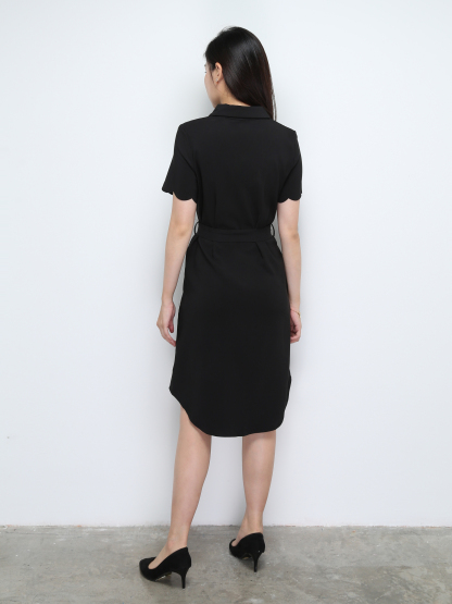 Short Sleeve Front Button Dress With Belt 28172