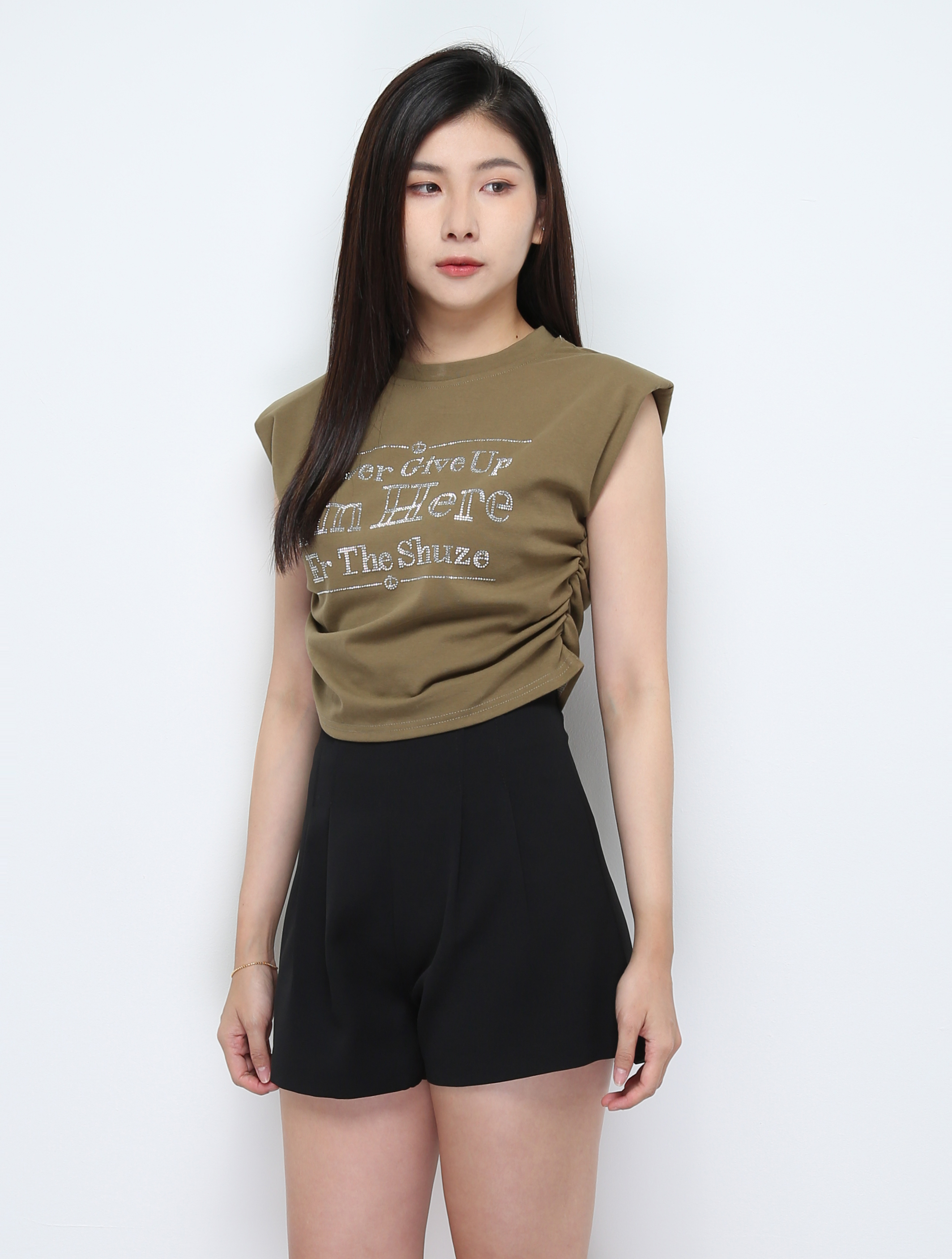 Side Pleated Cap Sleeve Top 28642