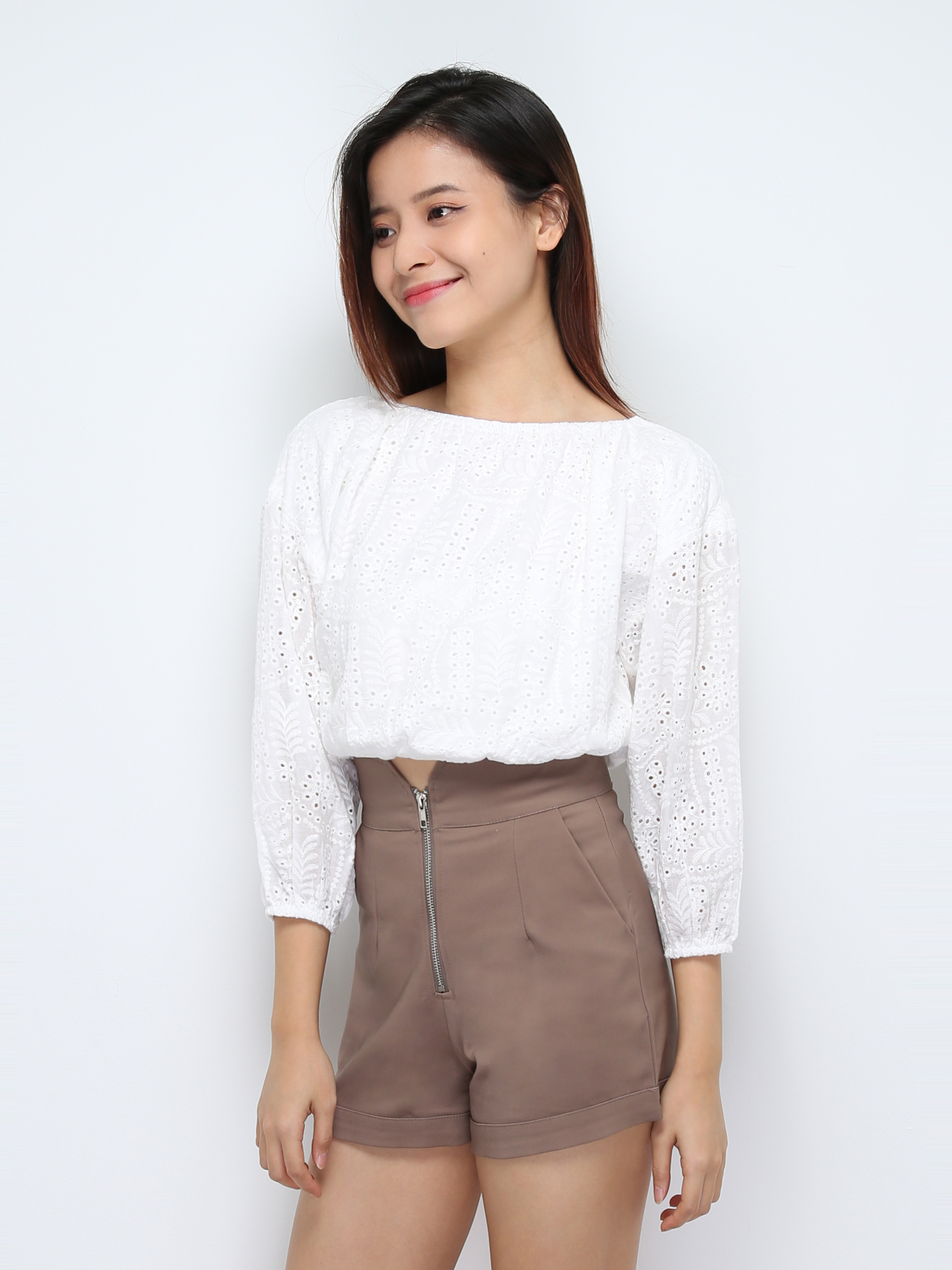 High Waist Front Zip Short Pants 28654