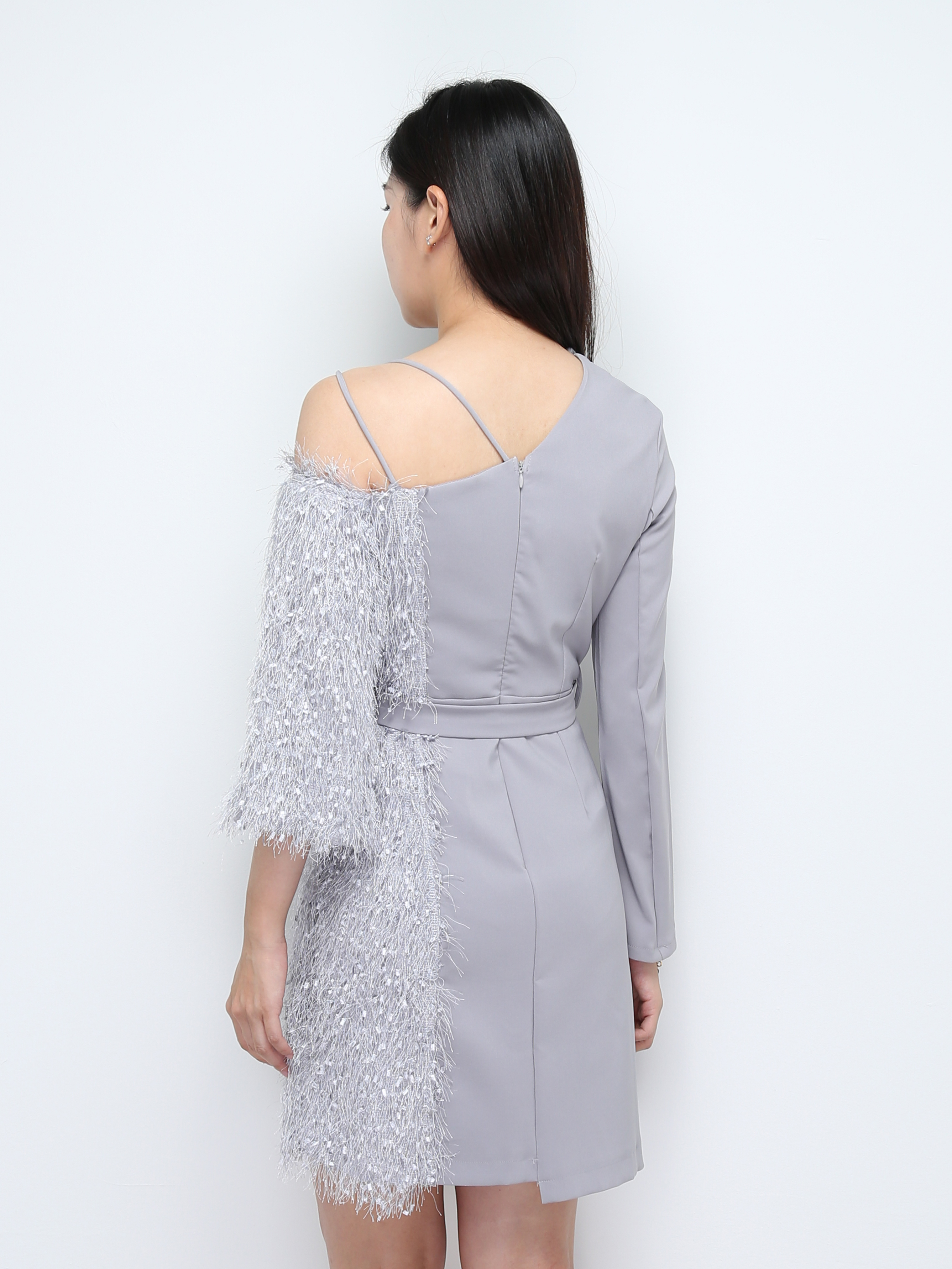 Two Design Side Fur Side Formal Dress 28627