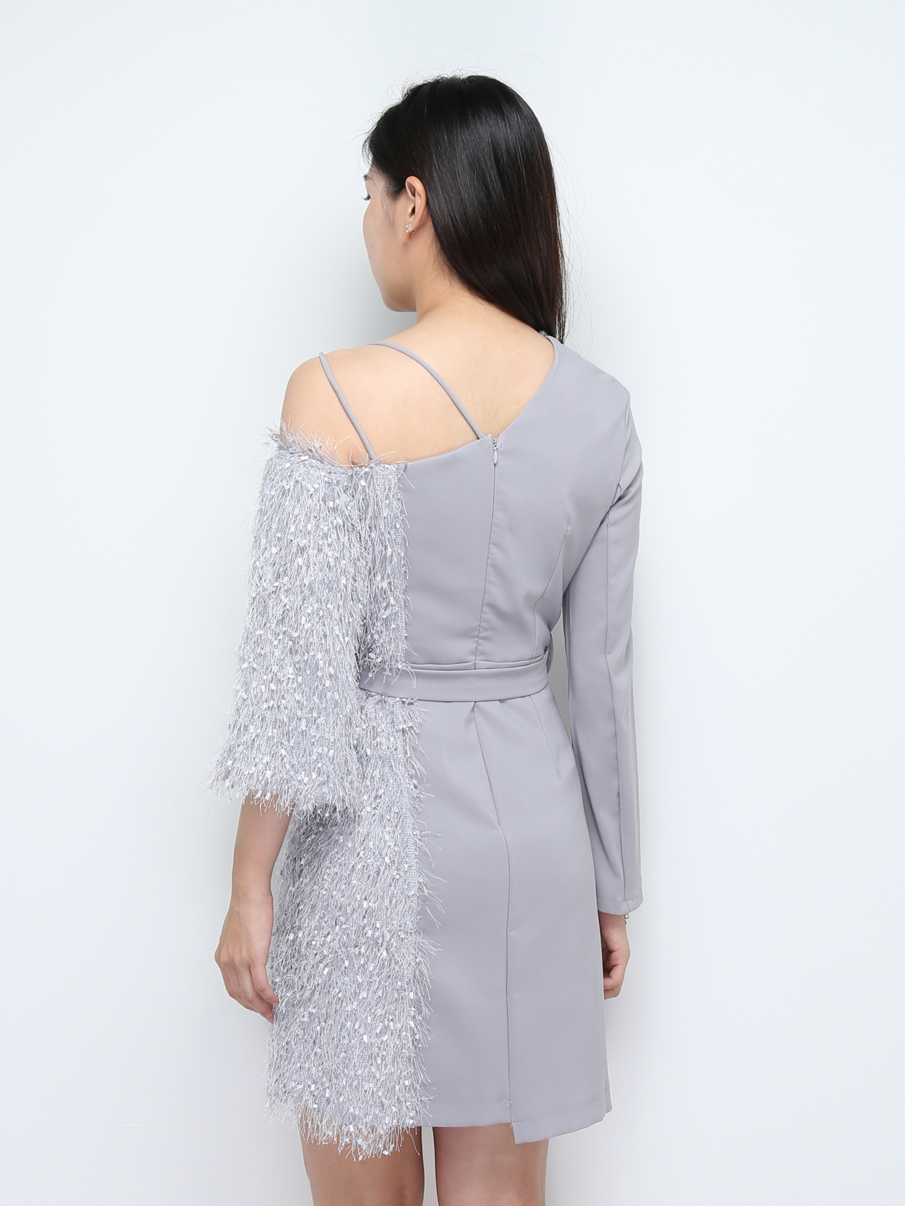 Two Design Side Fur Side Formal Dress 28627