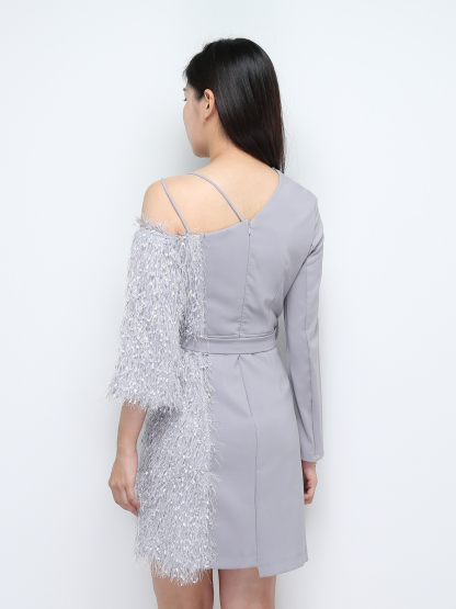 Two Design Side Fur Side Formal Dress 28627