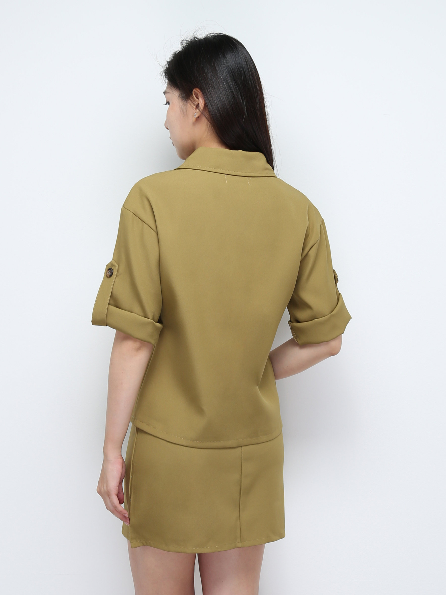 Short Sleeve Front Button Top With Skirt Set 28192
