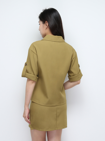 Short Sleeve Front Button Top With Skirt Set 28192